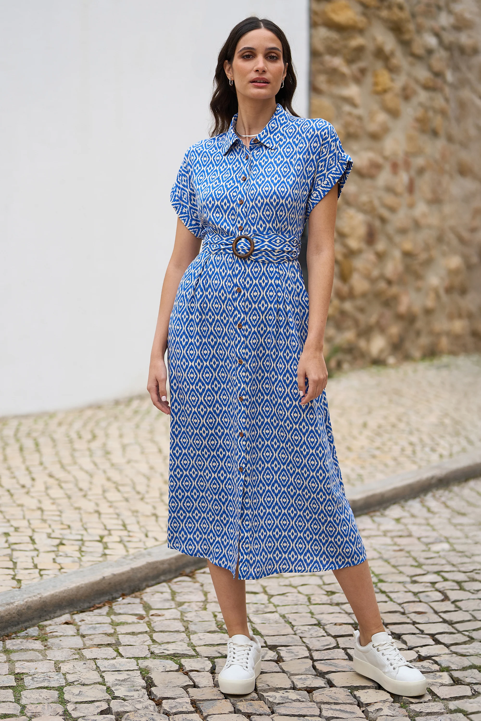 Yumi Blue Viscose Midi Shirt Dress With Matching Belt - Image 5
