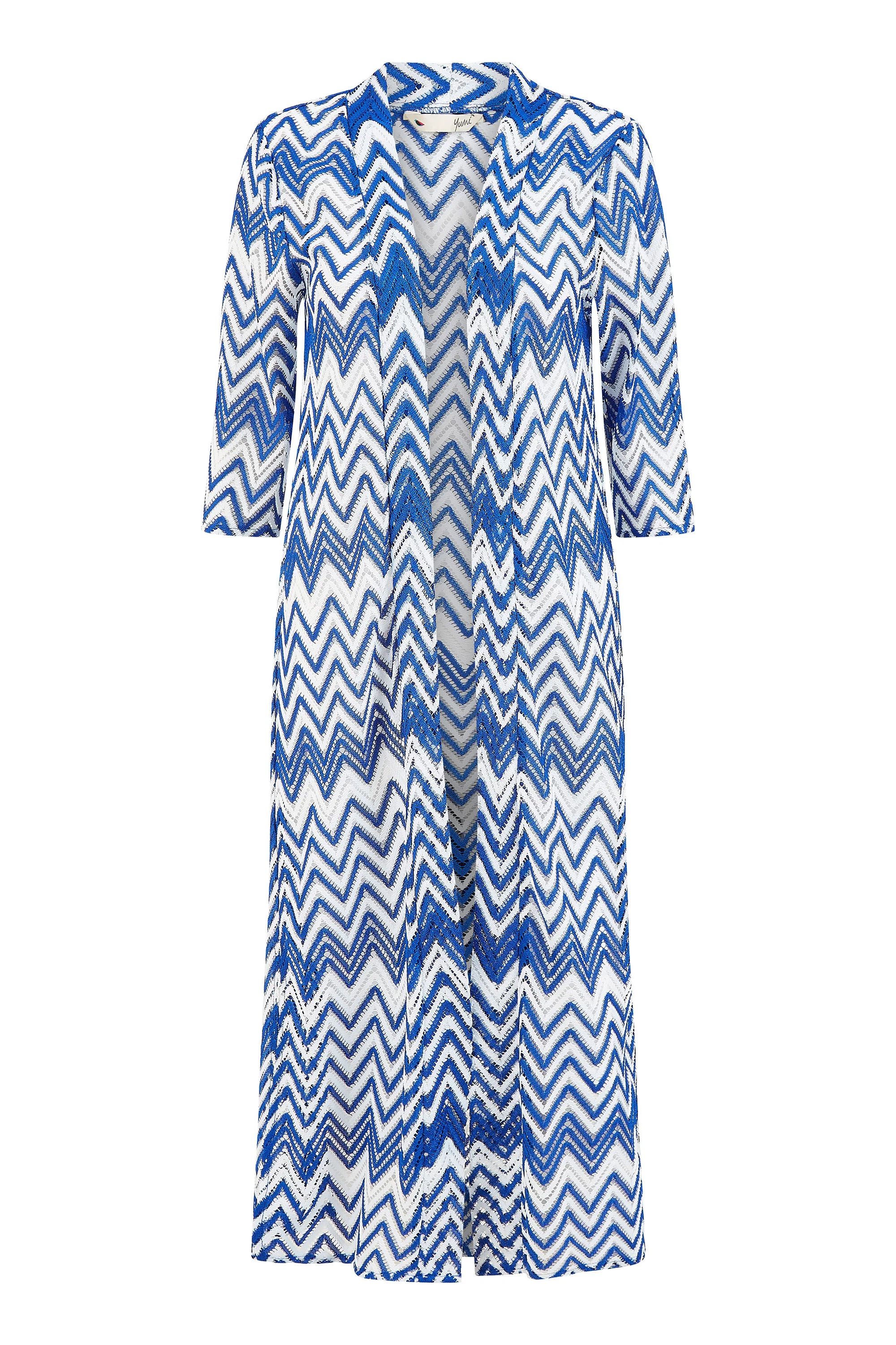 Yumi Blue Zig Zag Crochet Long Knitted Kimono - Image 5