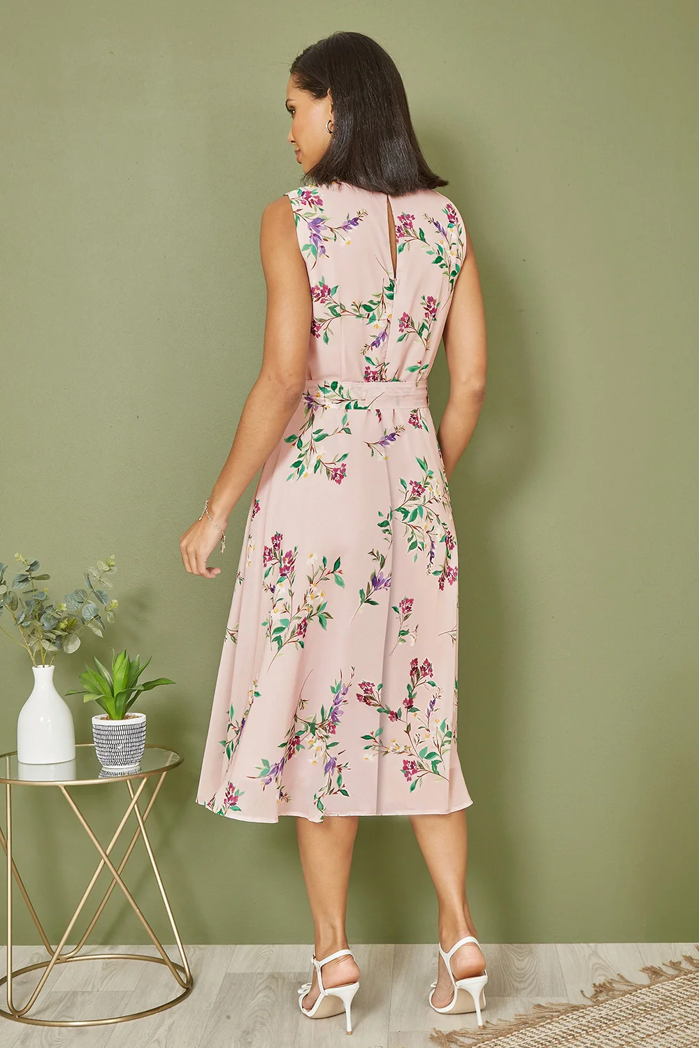 Yumi Blush Floral Print Midi Skater Dress - Image 3