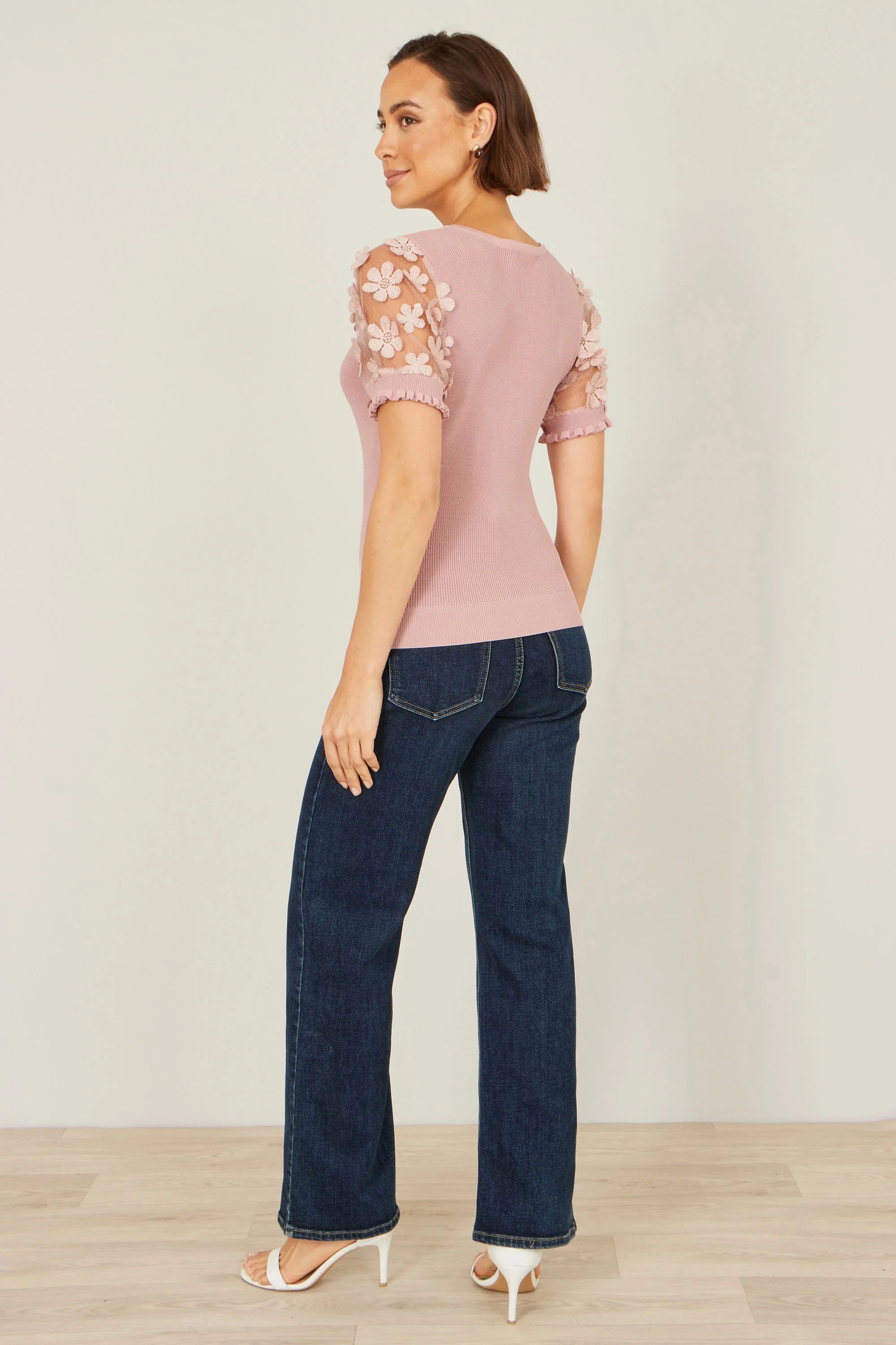 Yumi Blush Knitted Top With Floral Applique - Image 5