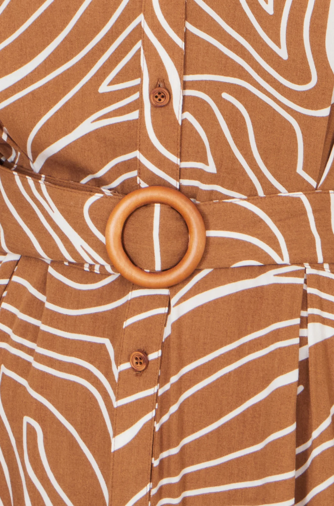 Yumi Brown Abstract Swirl Print Relaxed Midi Shirt Dress With Belt - Image 6