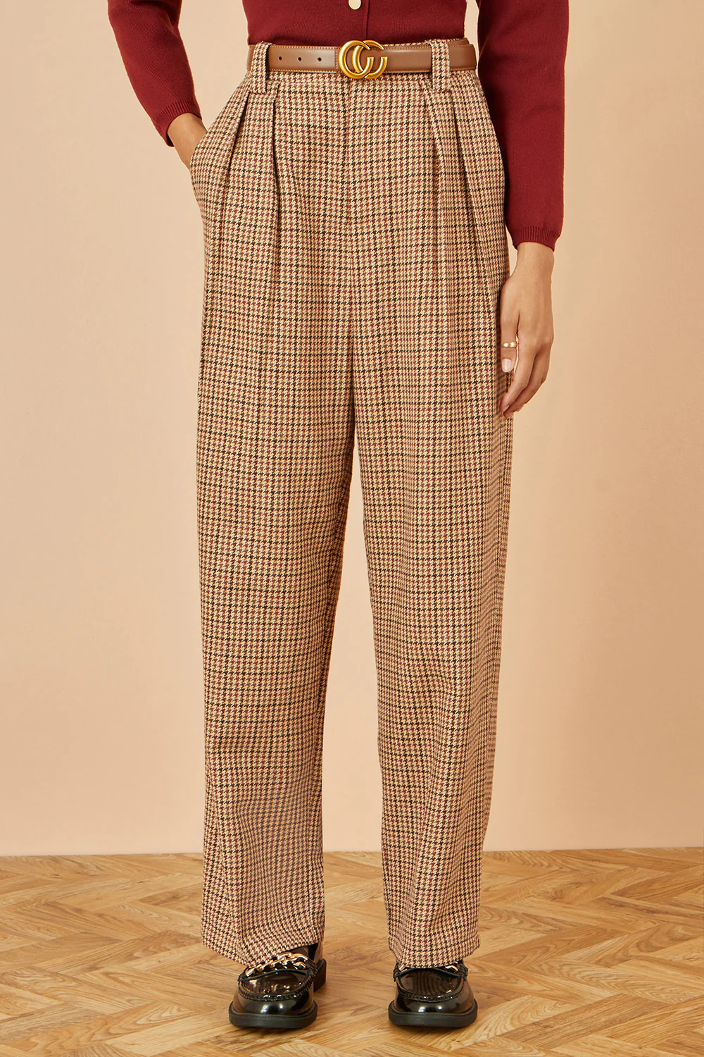 Yumi Brown Check Wide Leg Trousers - Image 2