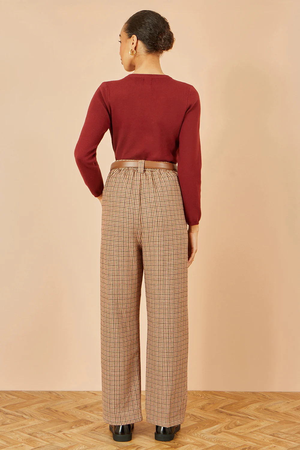 Yumi Brown Check Wide Leg Trousers - Image 3