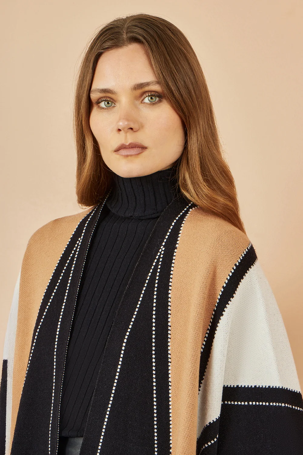 Yumi Brown Colour Block Cape - Image 2
