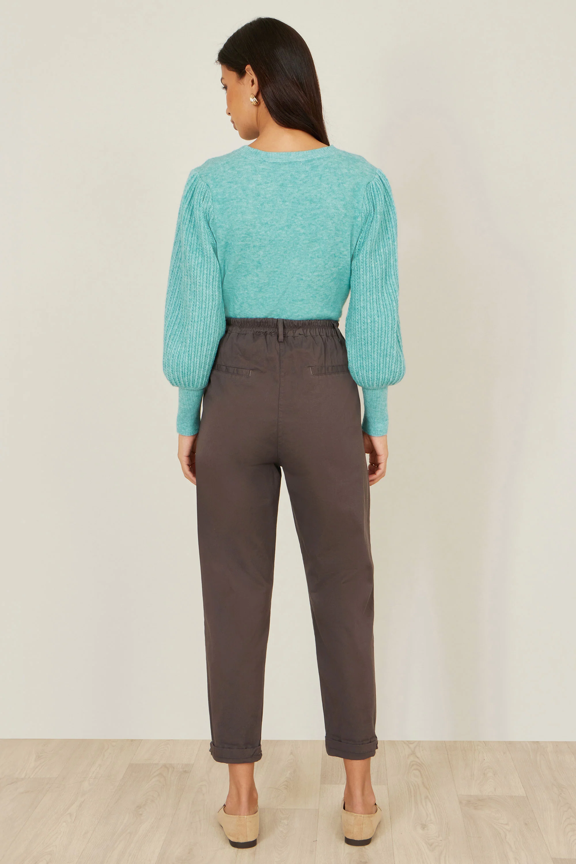 Yumi Brown Cotton Canvas Chino Trousers - Image 2