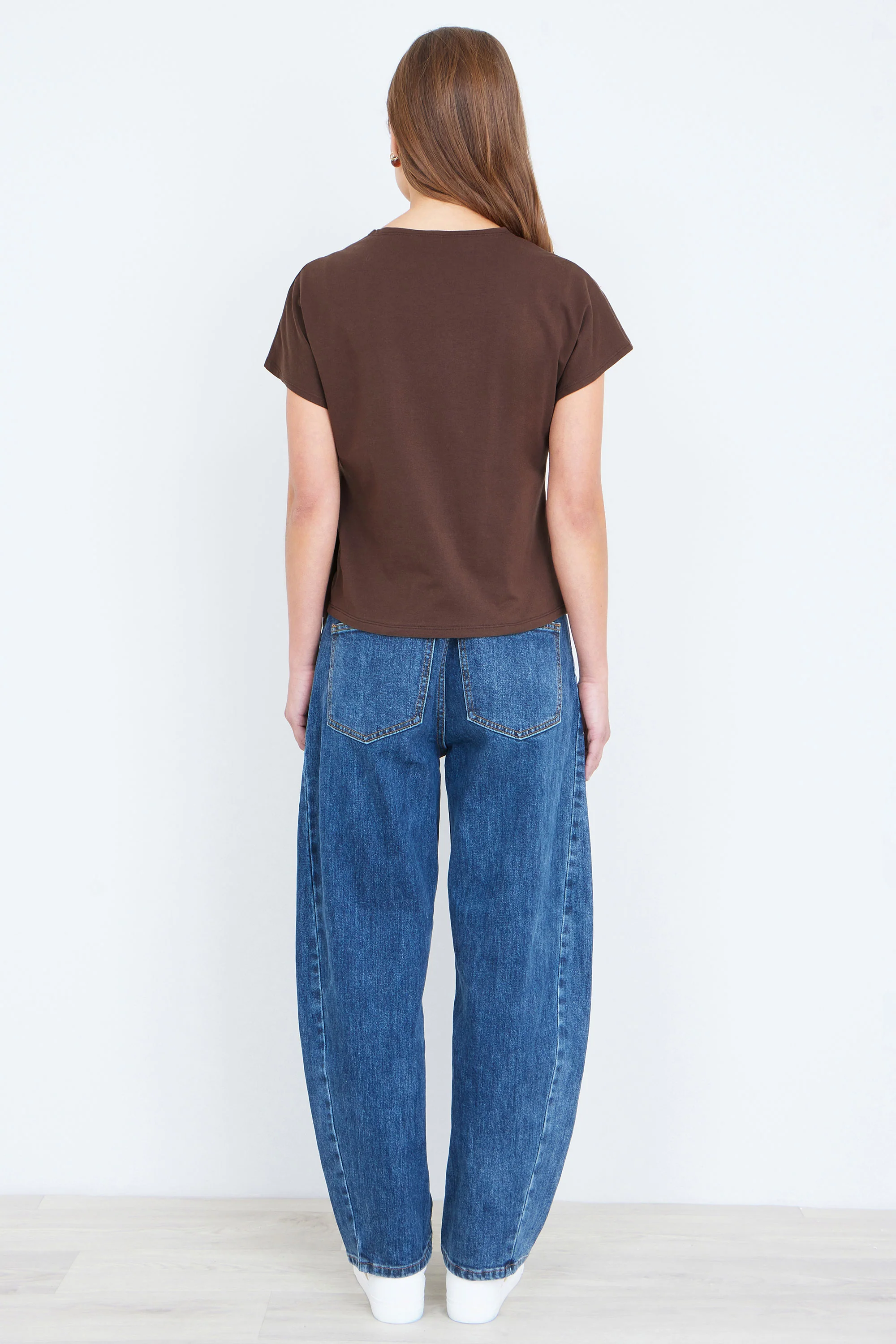 Yumi Brown Cotton Jersey Top With Knot Detail - Image 4