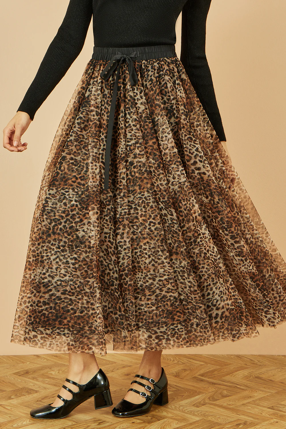 Yumi Brown Leopard Mesh Tulle Skirt - Image 3
