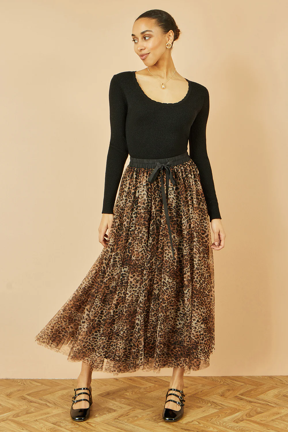 Yumi Brown Leopard Mesh Tulle Skirt - Image 4