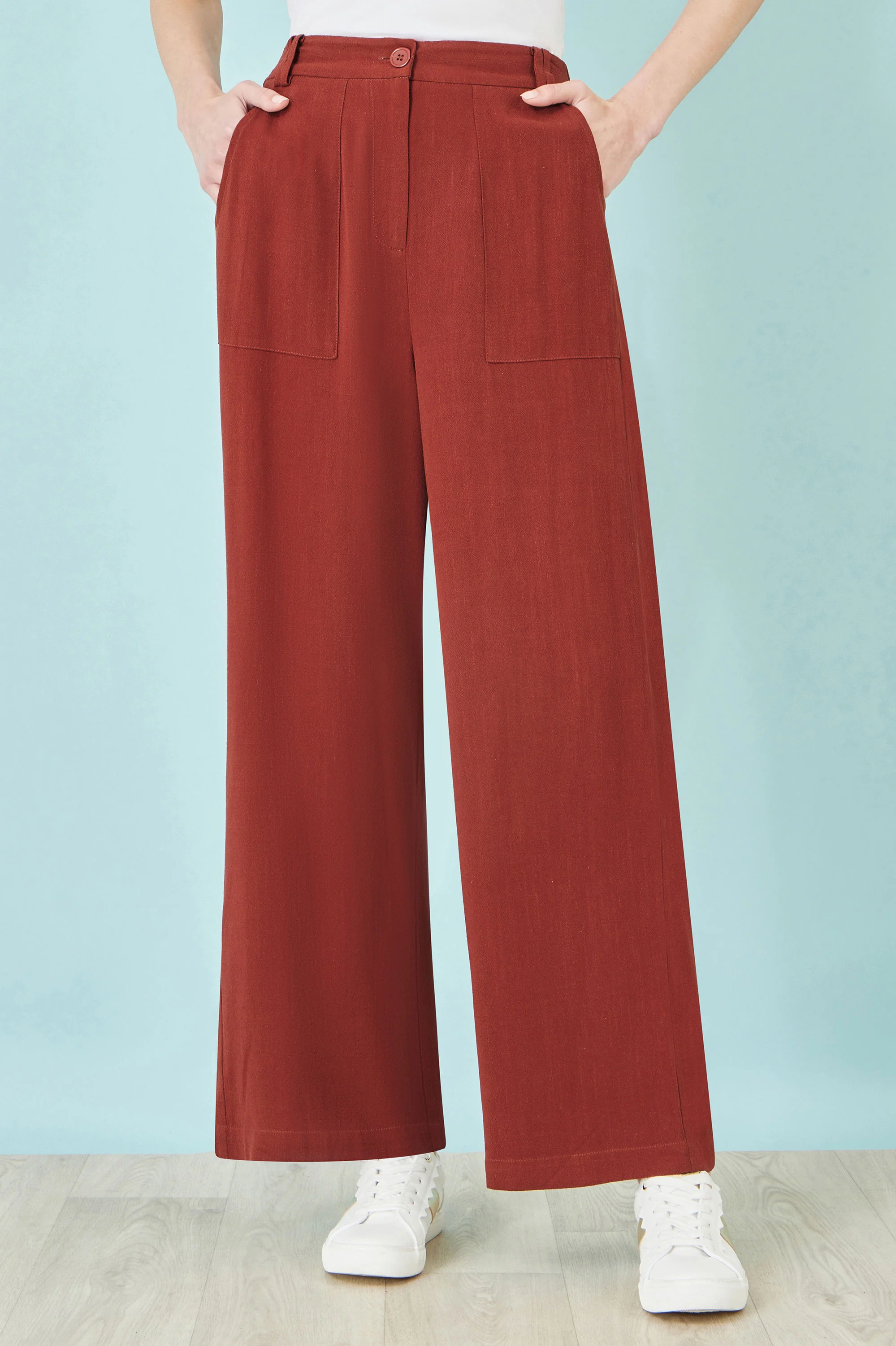 Yumi Brown Linen Mix Trousers - Image 2