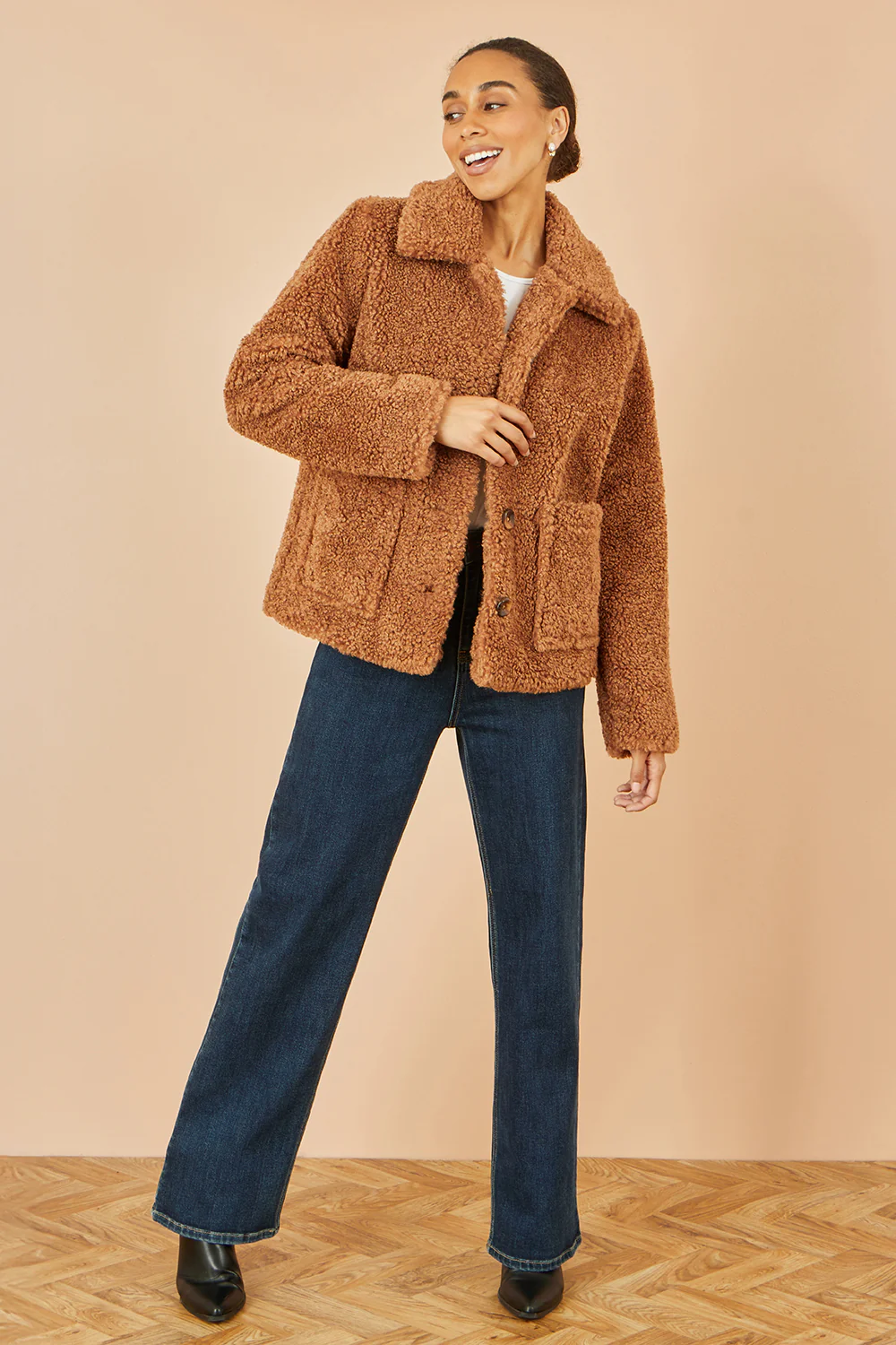 Yumi Brown Short Teddy Bear Jacket - Image 2