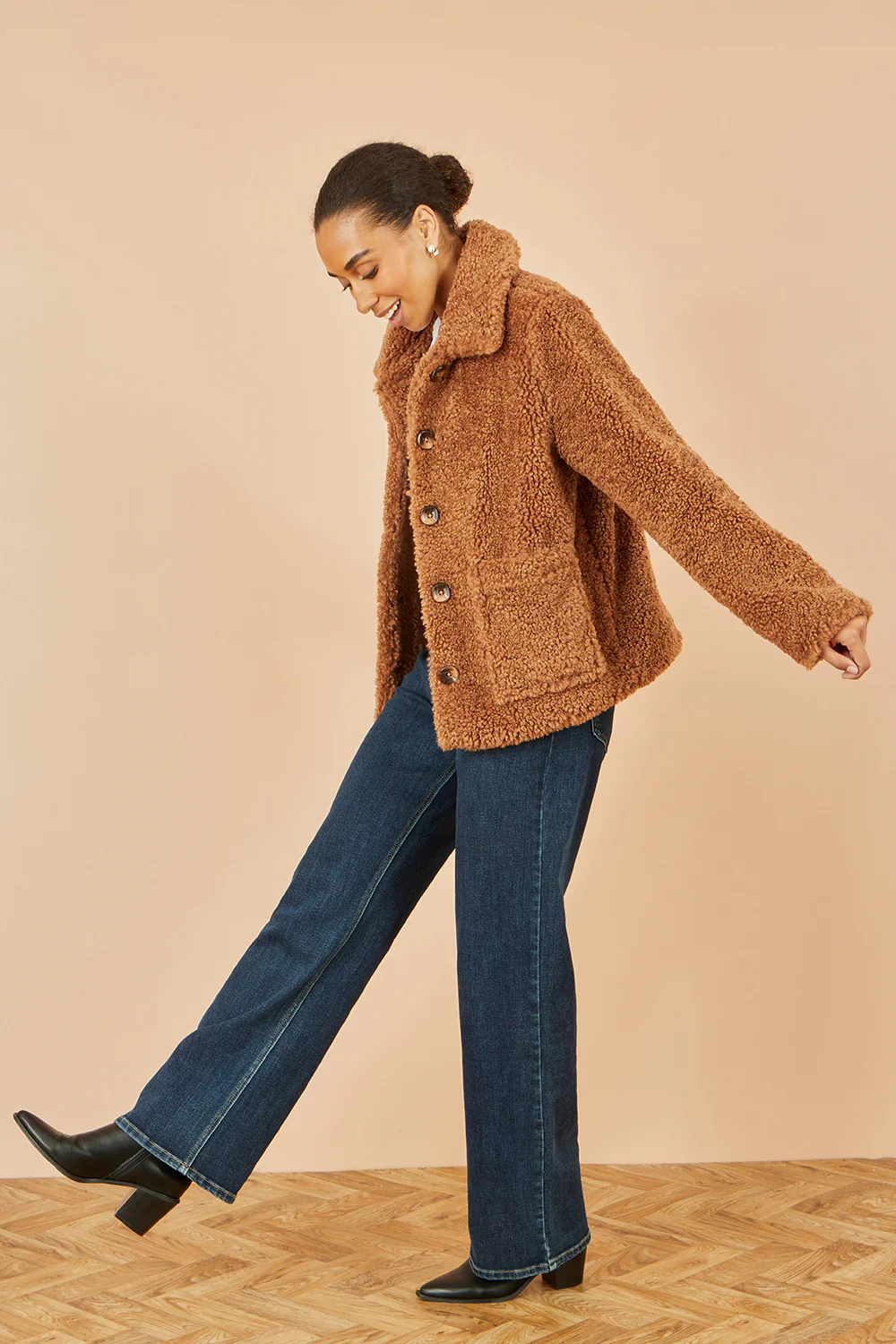 Yumi Brown Short Teddy Bear Jacket - Image 5