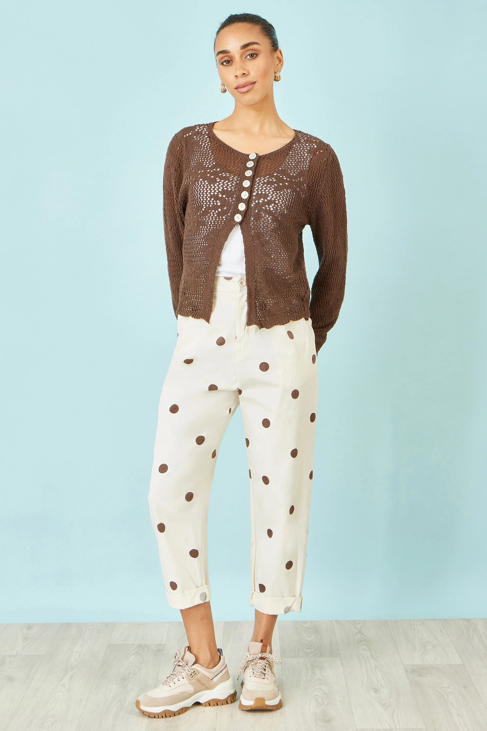 Yumi Brown Spot Print Cotton Canvas Chinos - Image 2