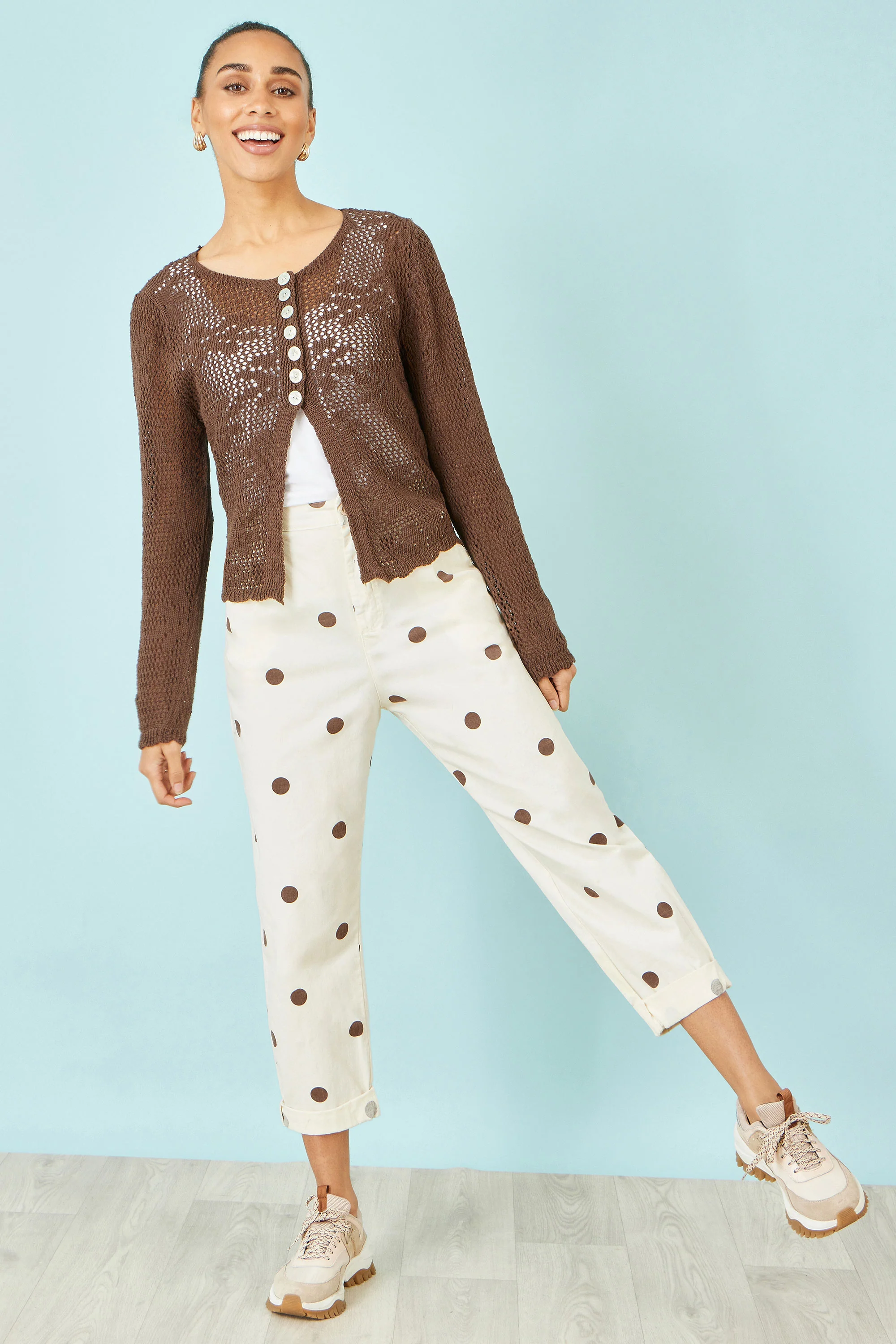 Yumi Brown Spot Print Cotton Canvas Chinos - Image 5