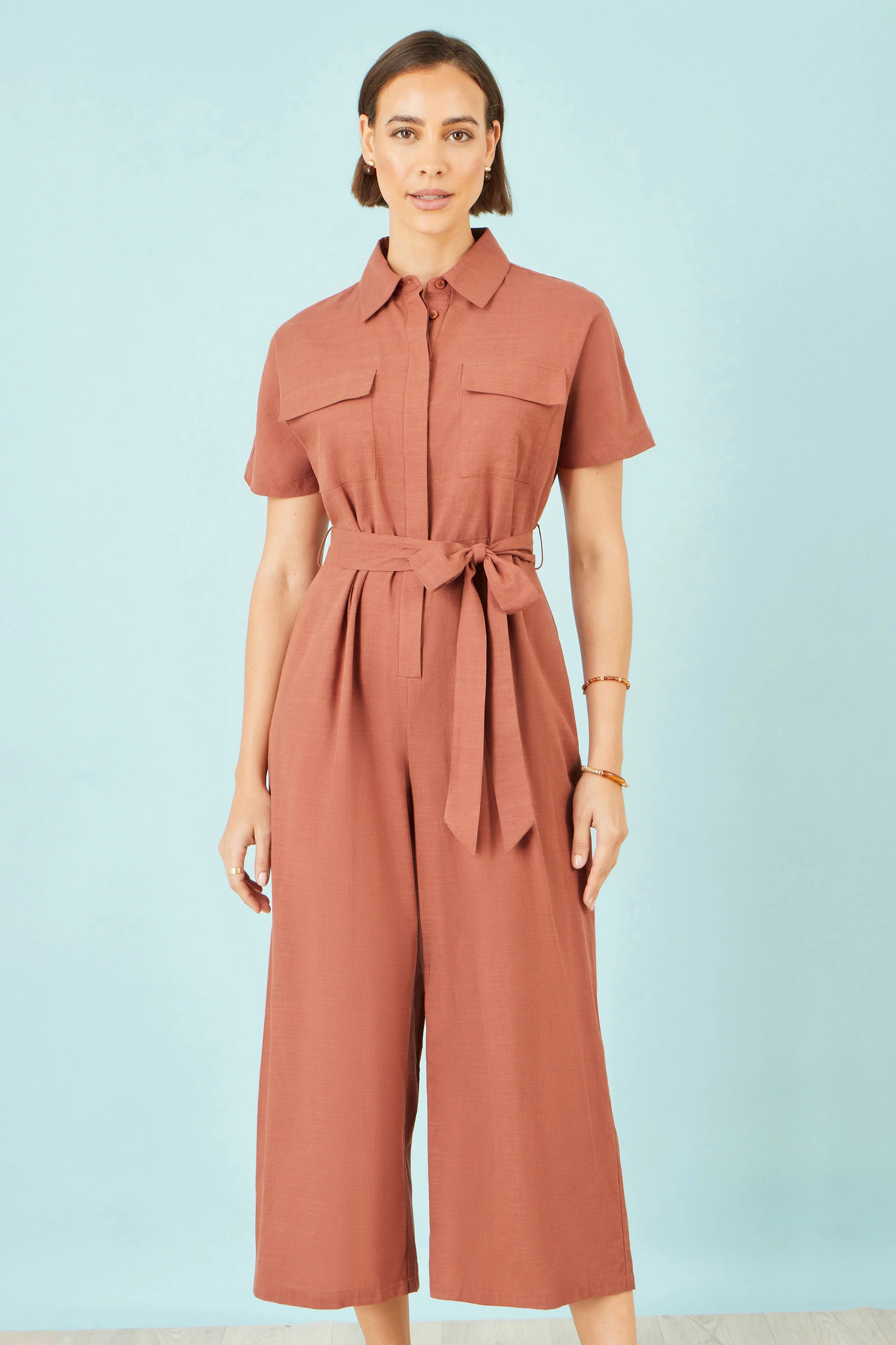 Yumi Brown Utility Relaxed Jumpsuit - Image 4