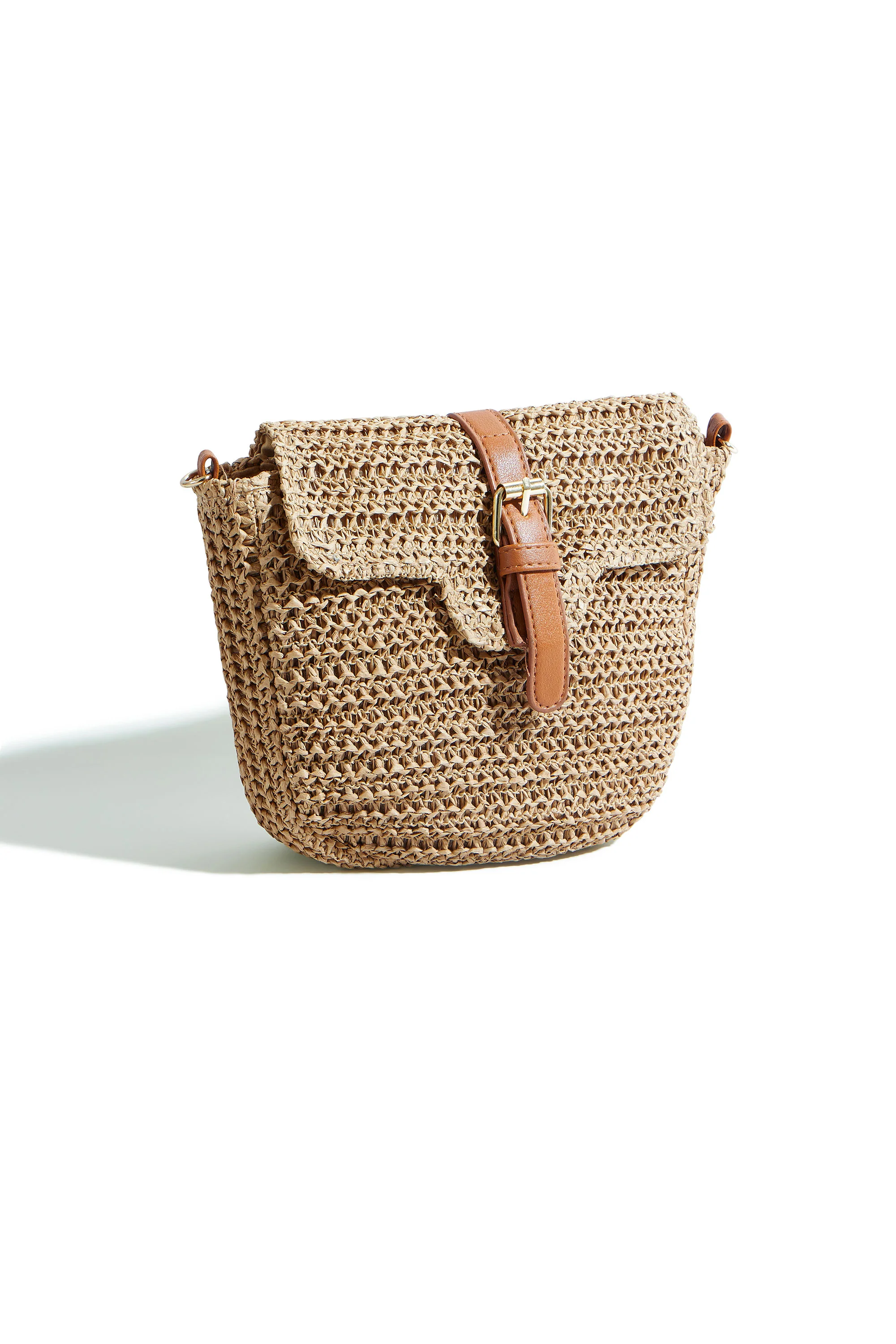 Yumi Brown Woven Rattan Handbag With Buckle - Image 7