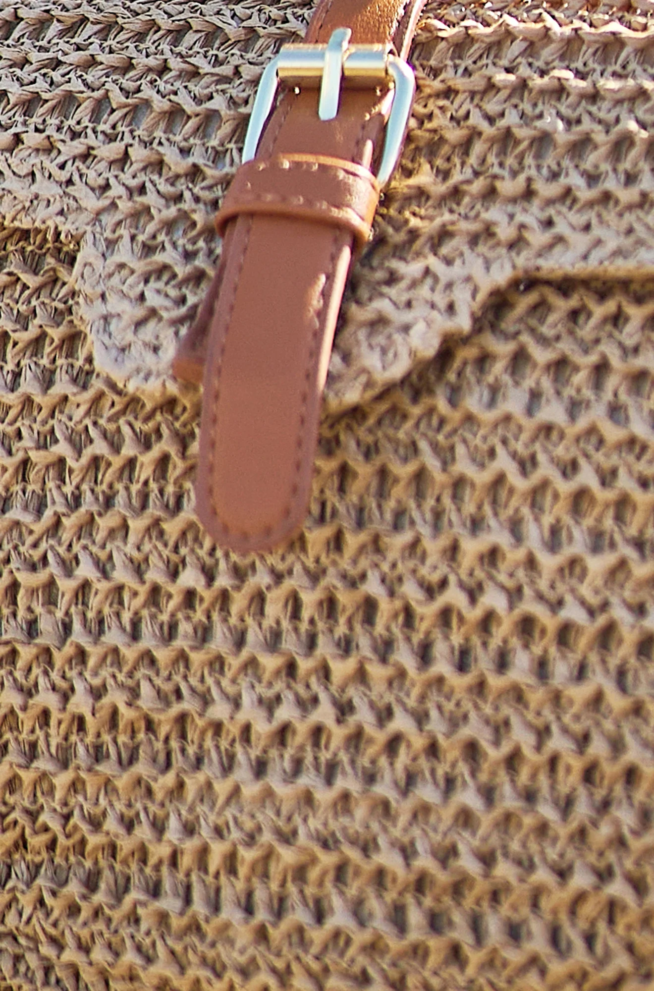 Yumi Brown Woven Rattan Handbag With Buckle - Image 9