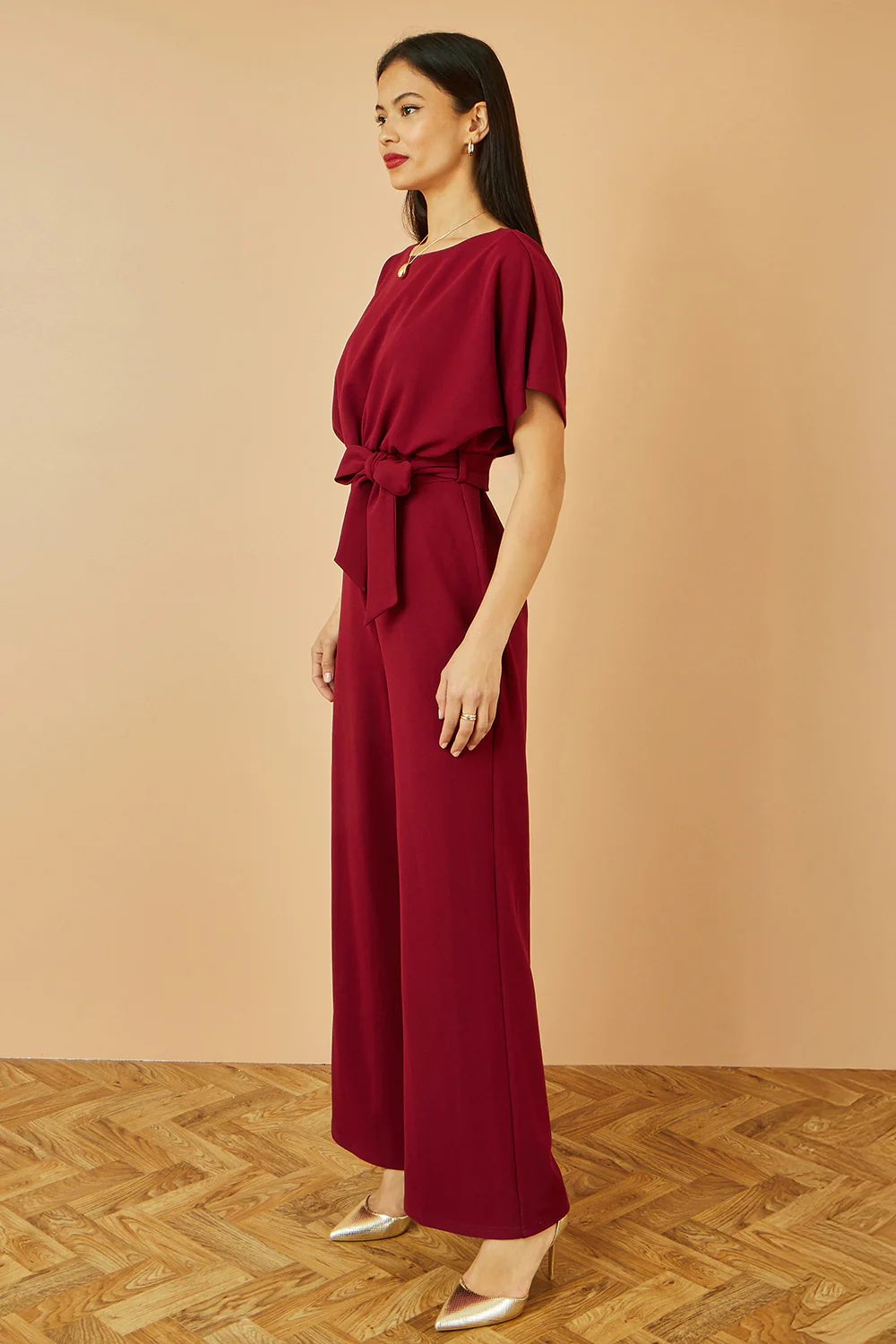 Yumi Burgundy Batwing Stretch Jumpsuit - Image 3