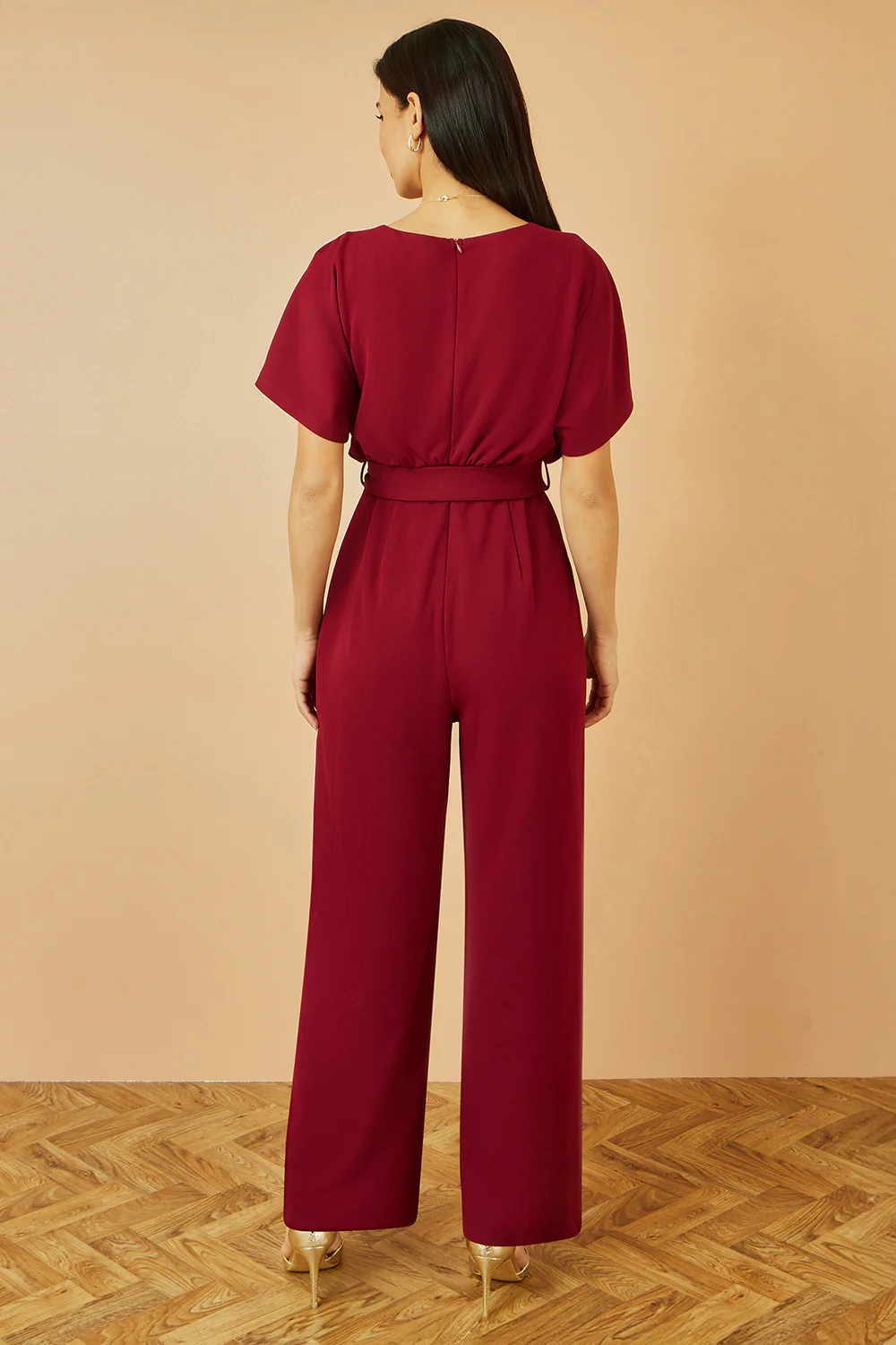 Yumi Burgundy Batwing Stretch Jumpsuit - Image 4