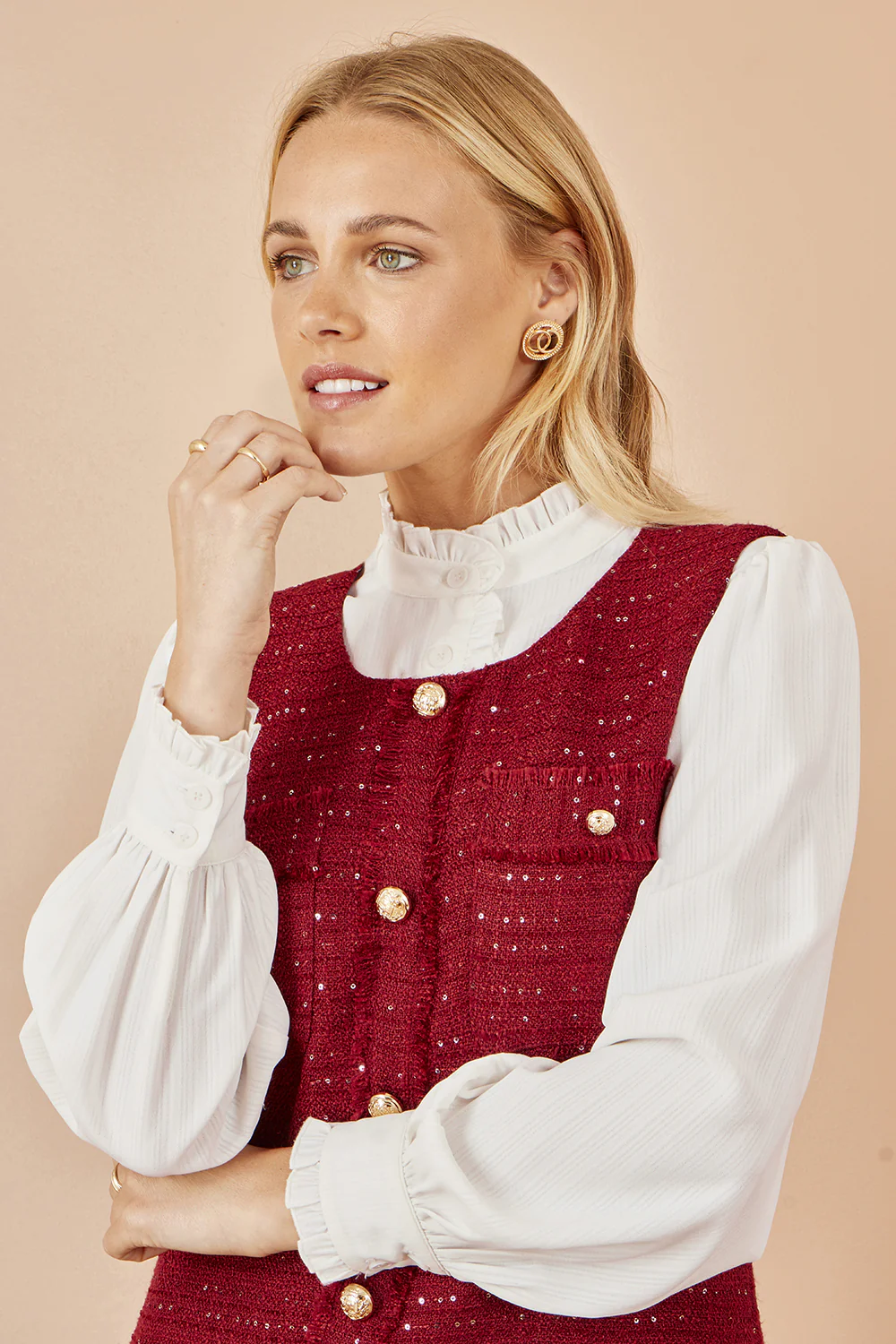 Yumi Burgundy Boucle Tunic Dress - Image 2