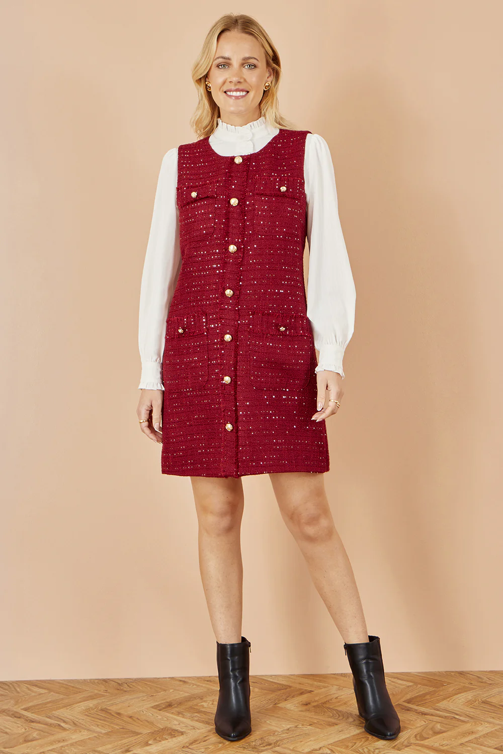 Yumi Burgundy Boucle Tunic Dress - Image 3