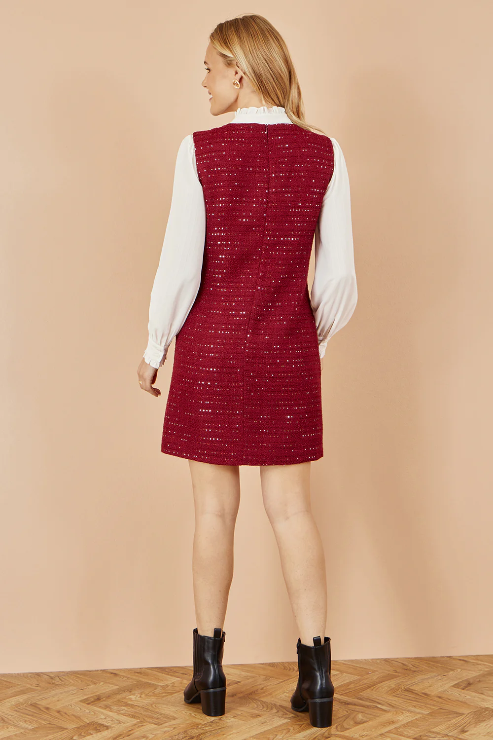 Yumi Burgundy Boucle Tunic Dress - Image 4