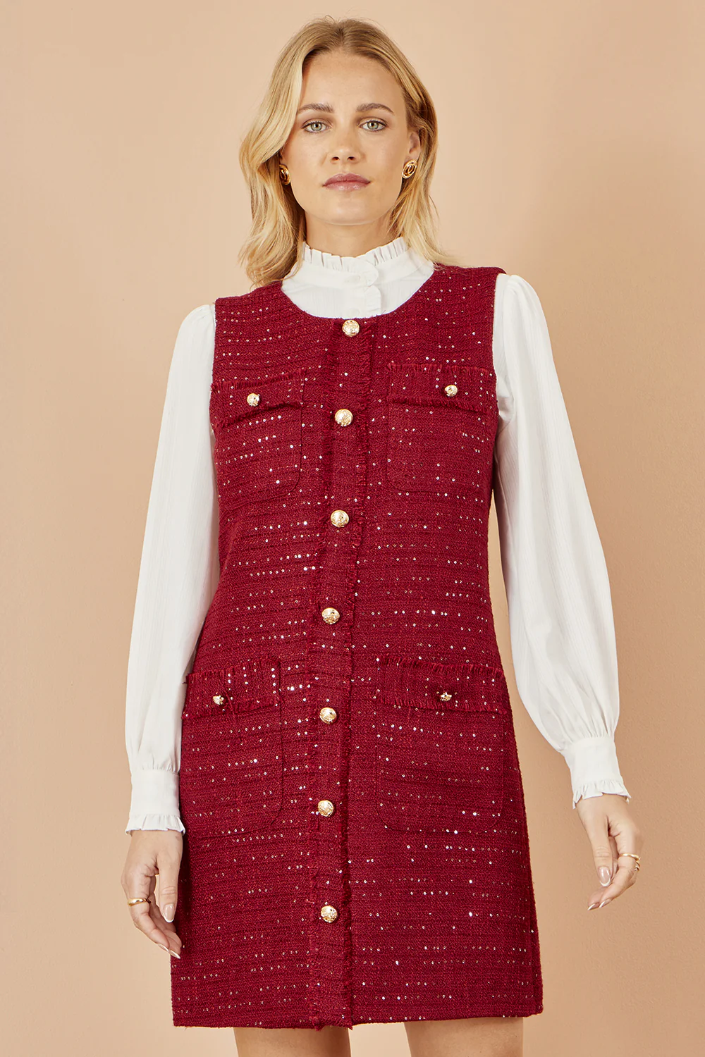 Yumi Burgundy Boucle Tunic Dress - Image 5