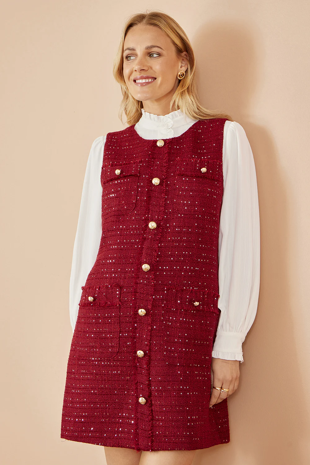 Yumi Burgundy Boucle Tunic Dress - Image 6