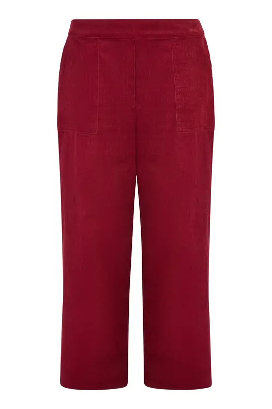 Yumi Burgundy Cord Cropped Wide Leg Trousers With Pockets - Image 4