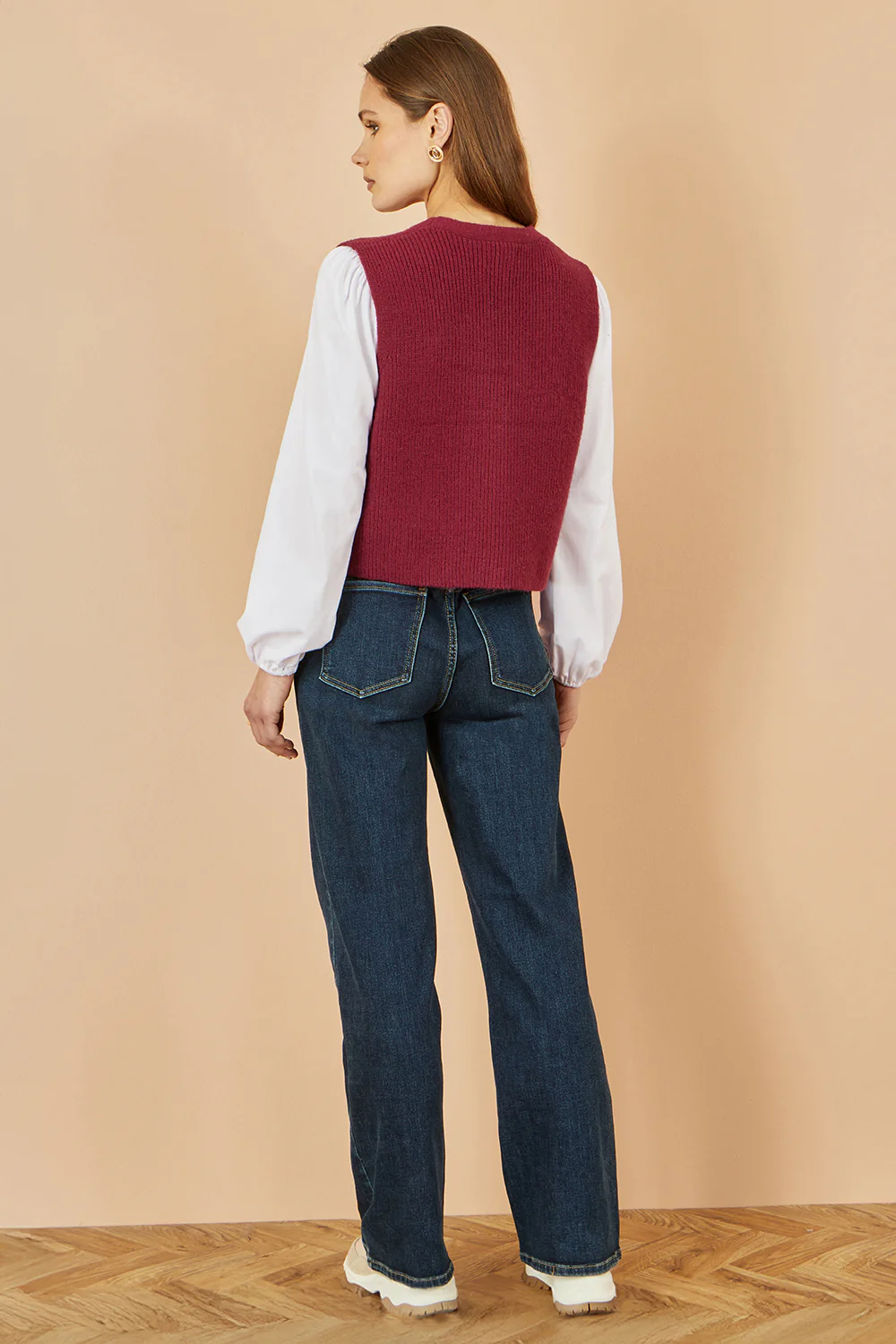 Yumi Burgundy Knitted Pullover Waistcoat - Image 5