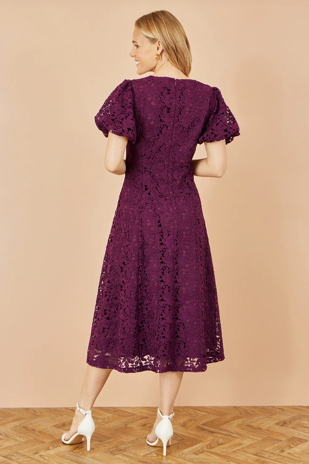 Yumi Burgundy Lace Midi Skater Dress - Image 4