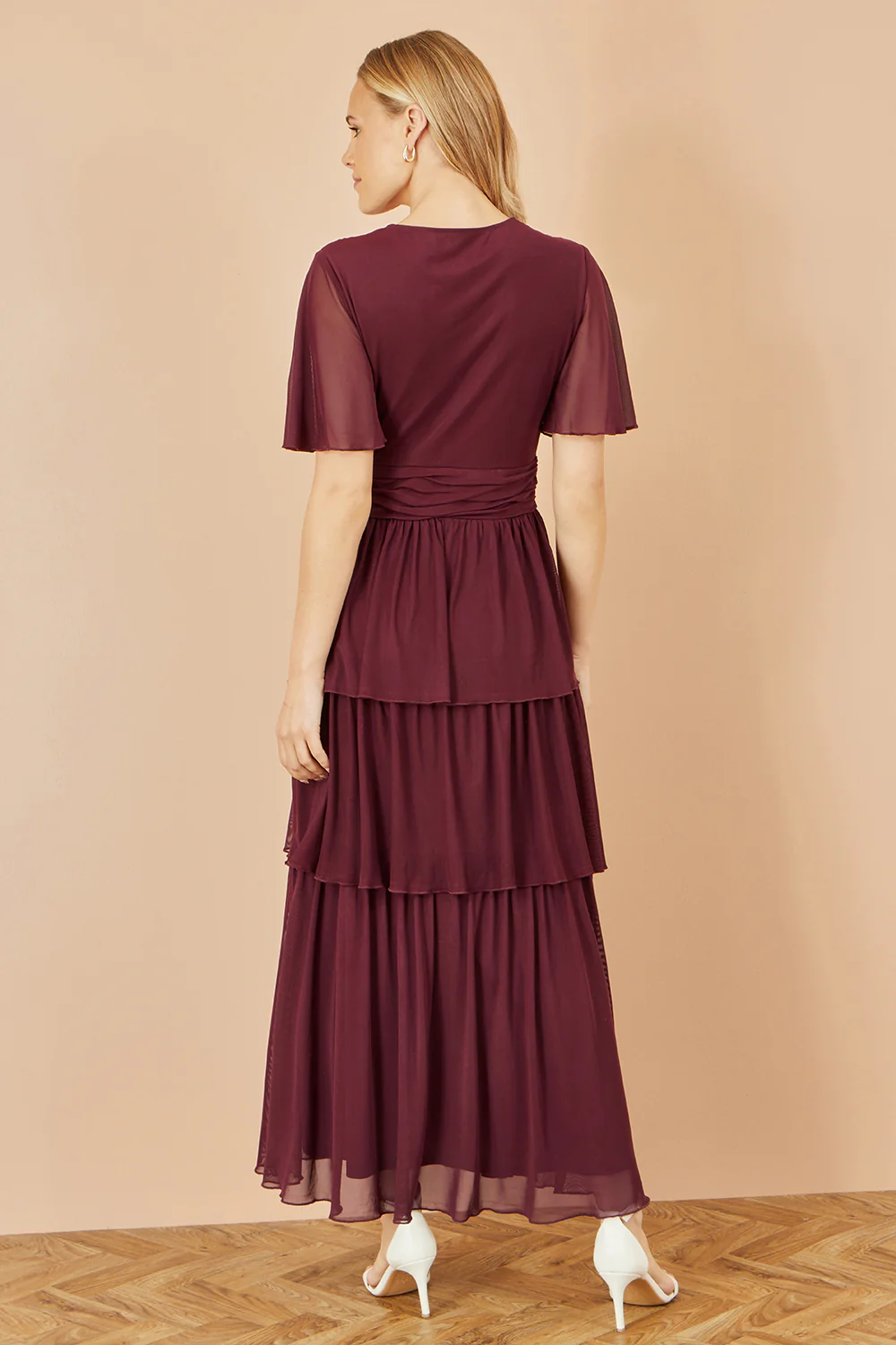 Yumi Burgundy Mesh Tiered Maxi Dress - Image 3