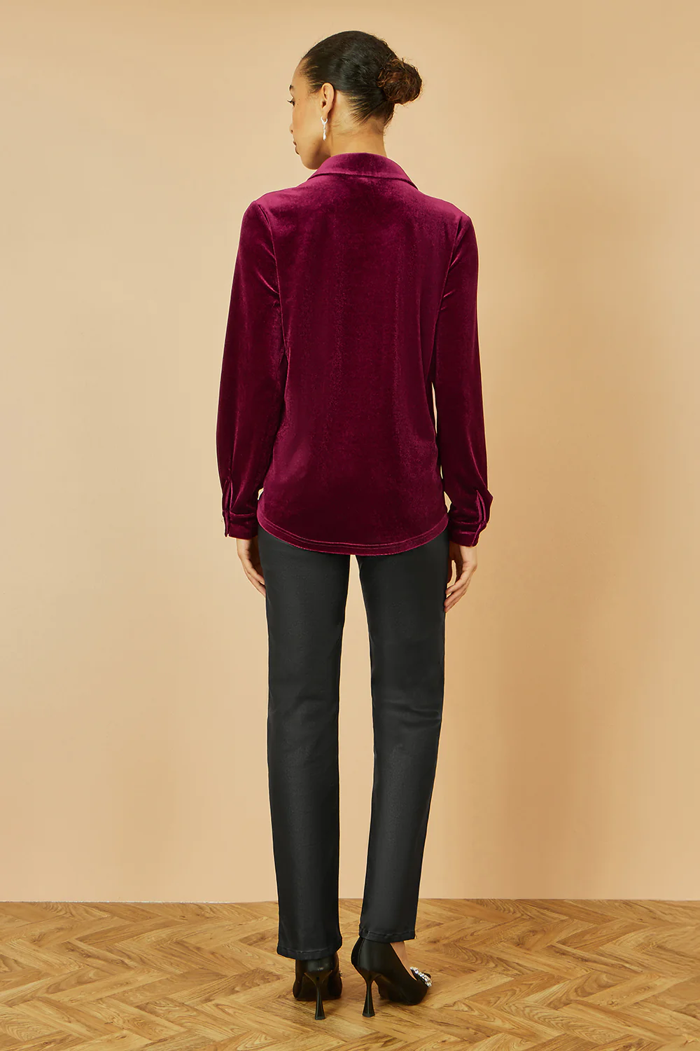 Yumi Burgundy Velvet Relaxed Fit Shirt - Image 3