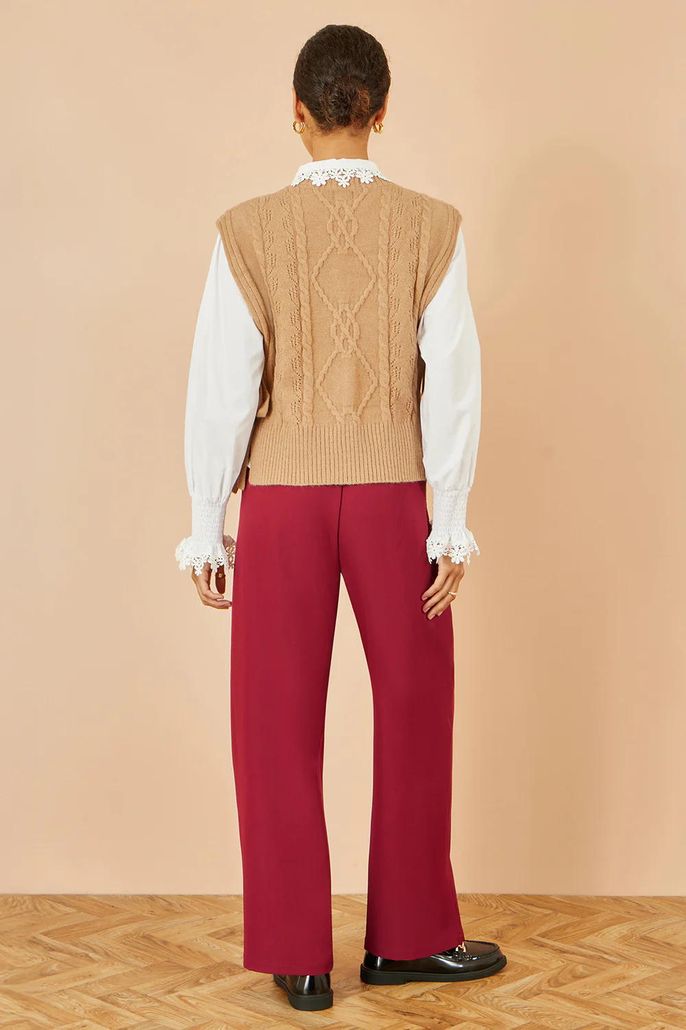 Yumi Burgundy Wide Leg Trousers - Image 3