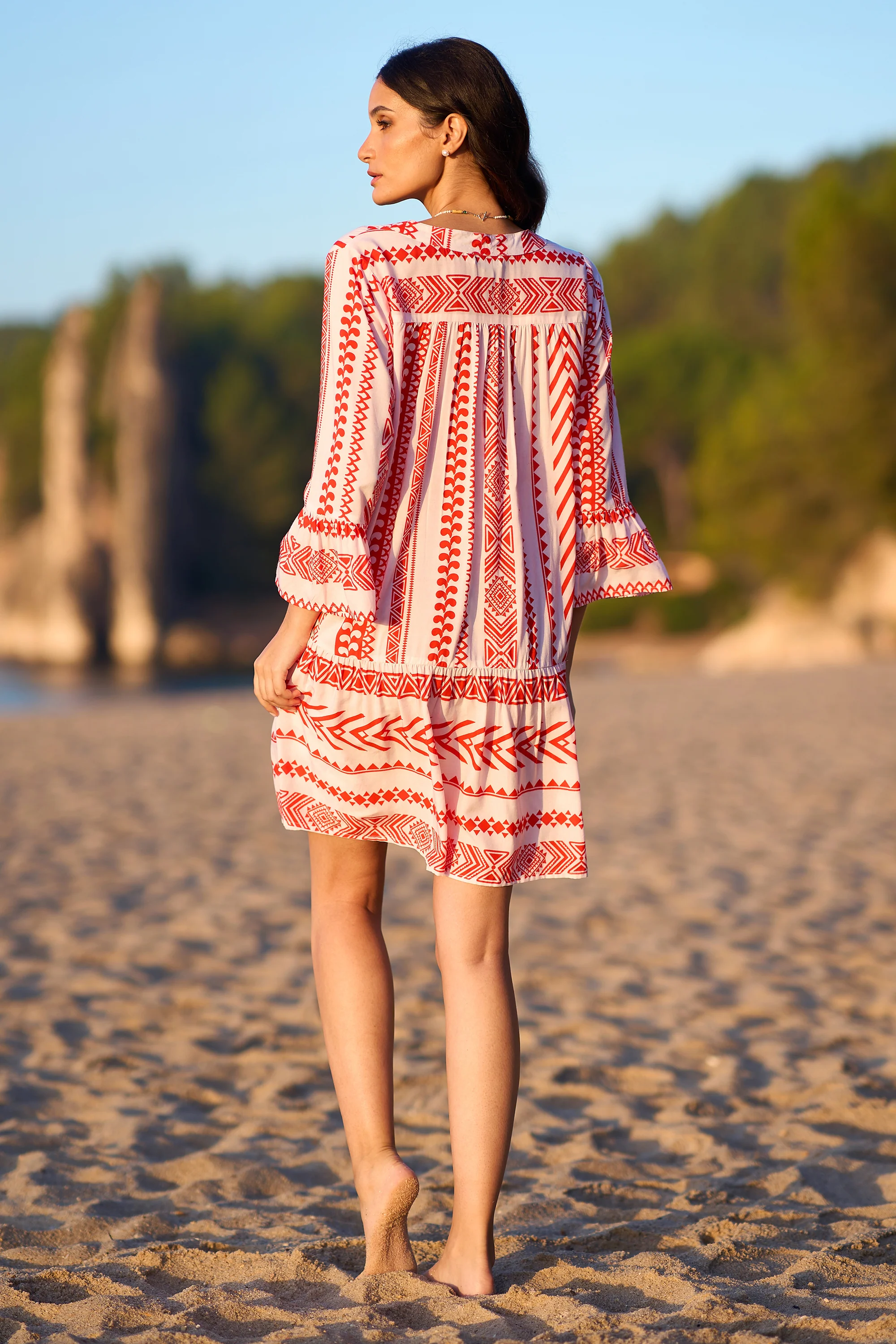 Yumi Coral Geo Stripe Print Beach Tunic - Image 4