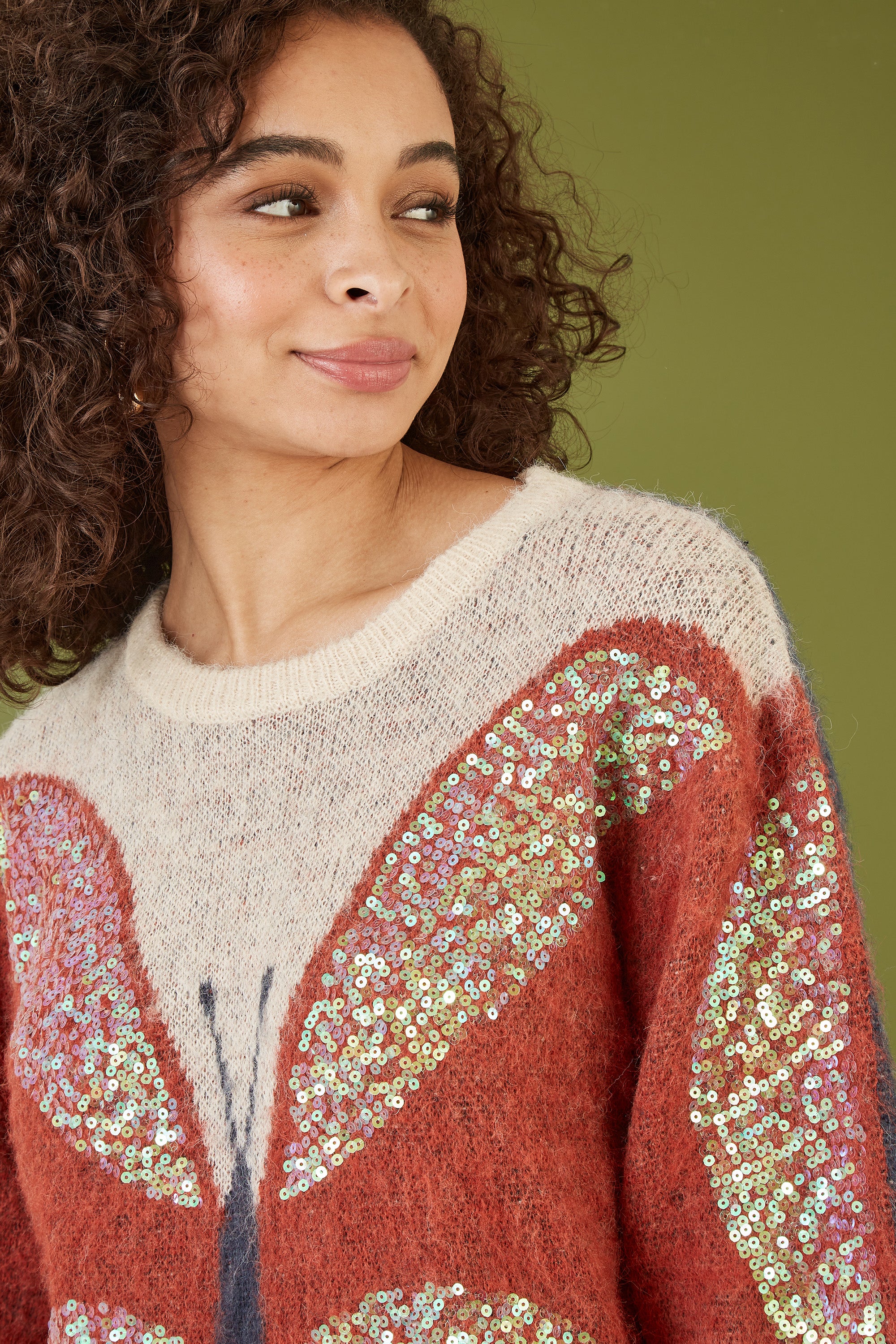 Yumi Cream Butterfly Sequin Knitted Jumper - Image 3