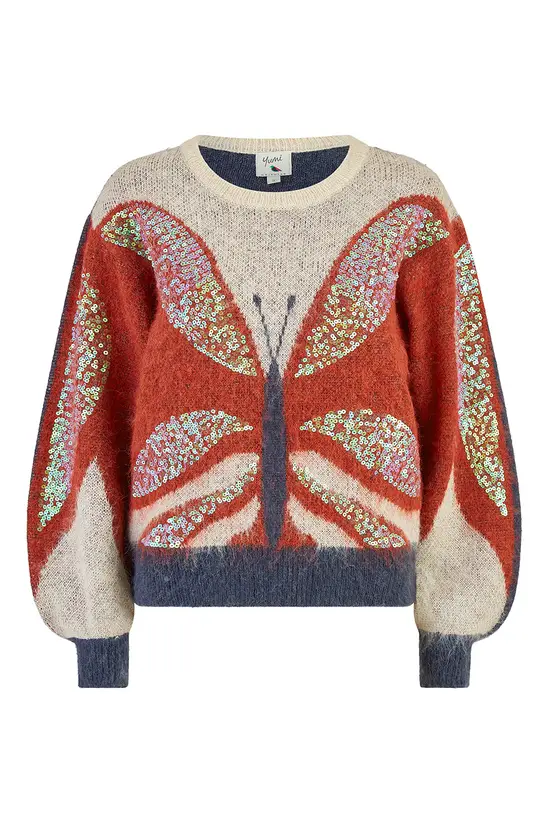 Yumi Cream Butterfly Sequin Knitted Jumper - Image 6
