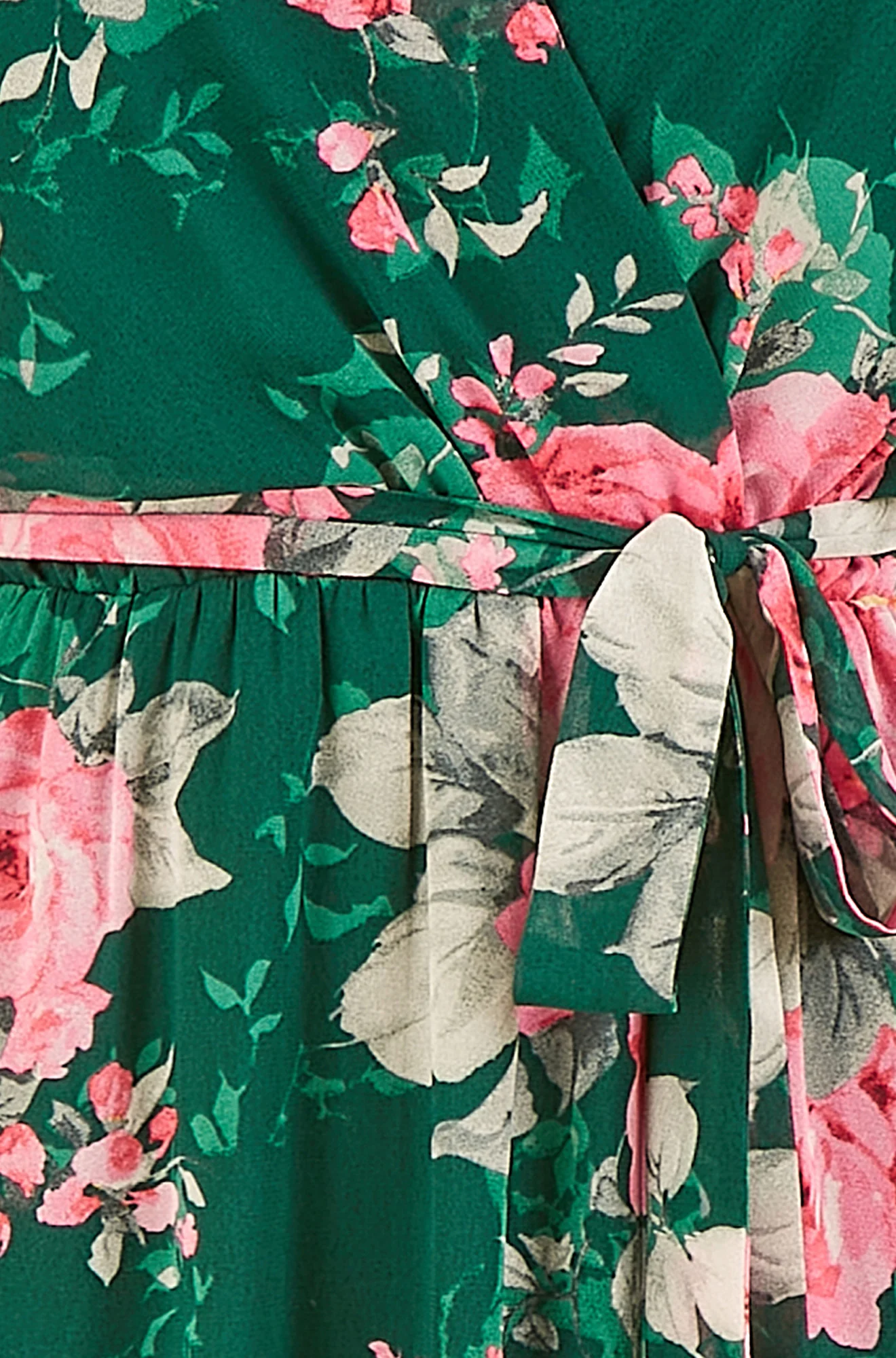 Yumi Dark Green Kimono Sleeves Midi Dip Hem Wrap Midi Dress - Image 7