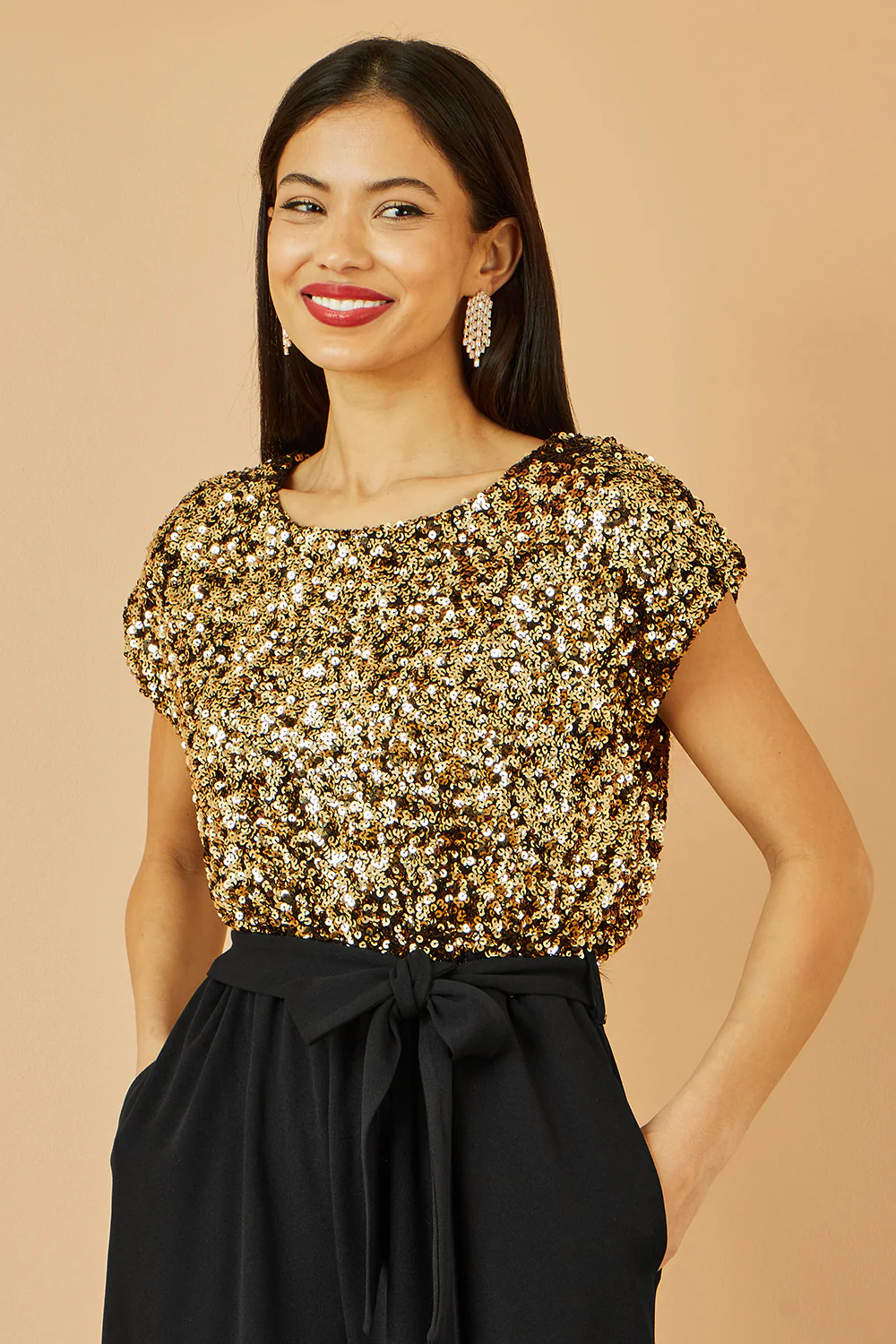 Yumi Gold Sequin Top Stretch Jumpsuit - Image 4