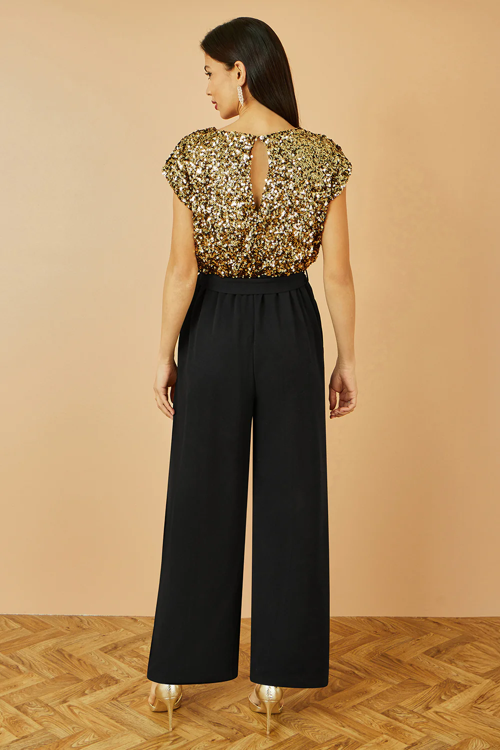 Yumi Gold Sequin Top Stretch Jumpsuit - Image 5