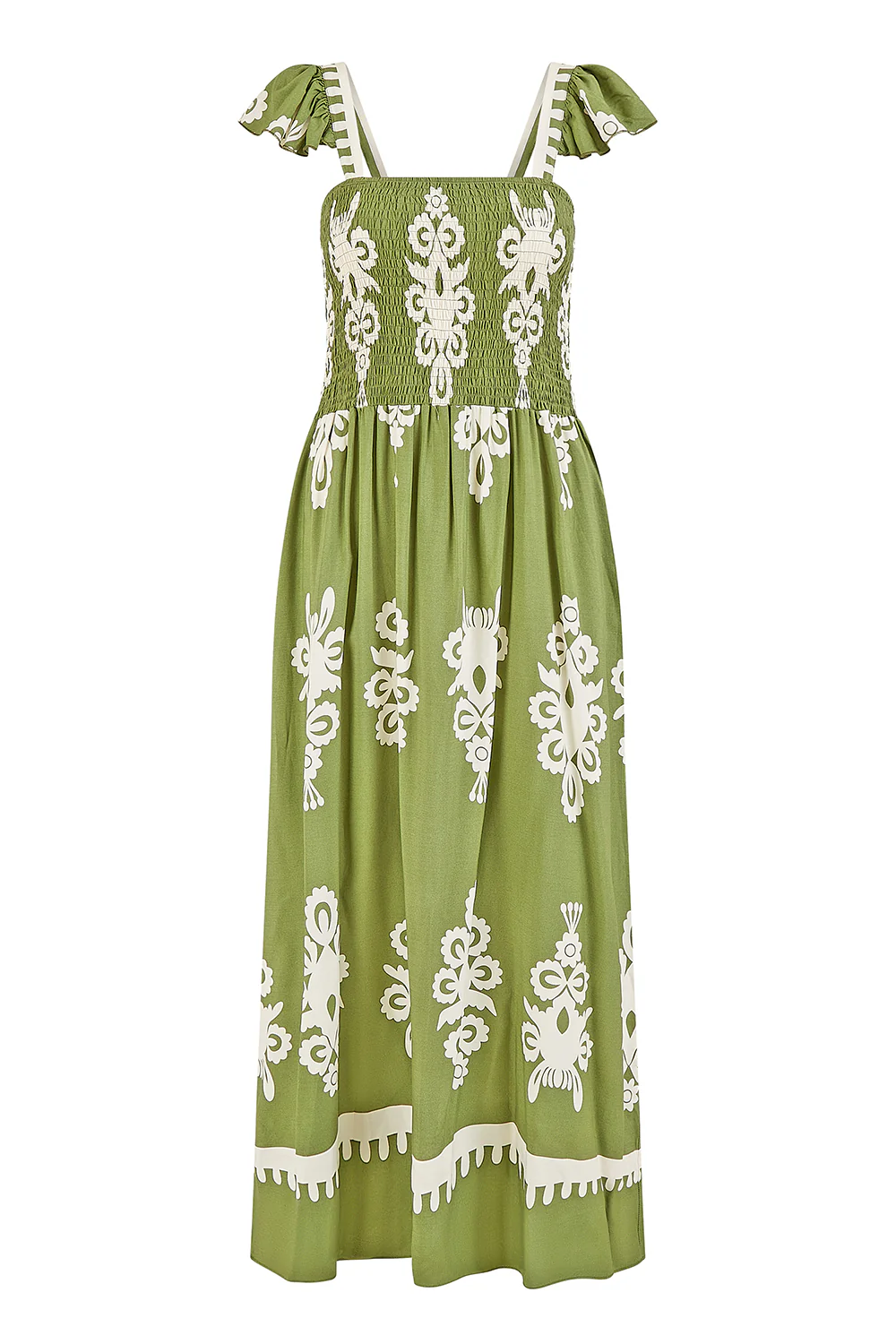 Yumi Green Block Print Ruched Maxi Dress - Image 5