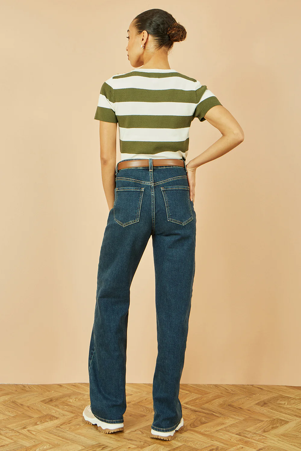 Yumi Green Block Stripe Knitted Top With Button Details - Image 5