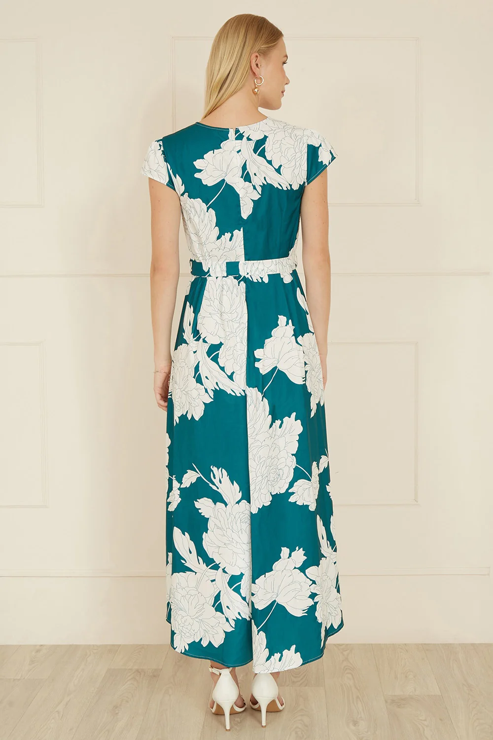 Yumi Green Blossom Print Wrap Midi With Dipped Hem - Image 5
