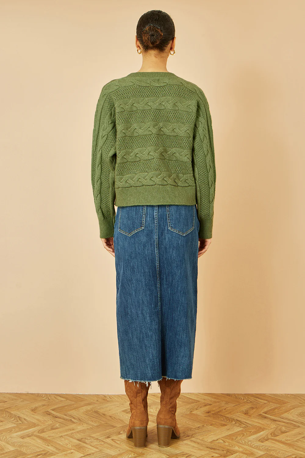 Yumi Green Cable Knit Relaxed Fit Jumper - Image 5
