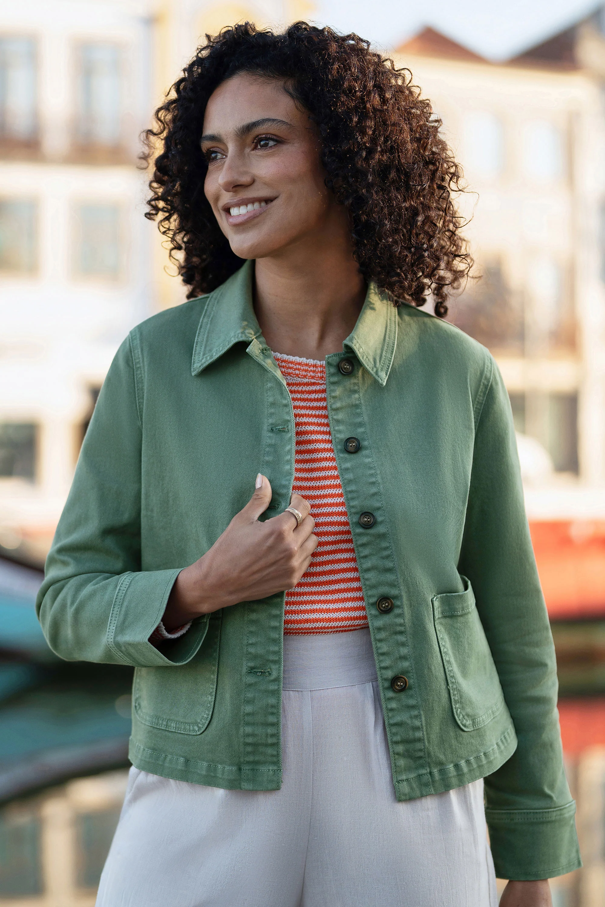 Yumi Green Canvas Jacket With Patch Pockets - Image 2
