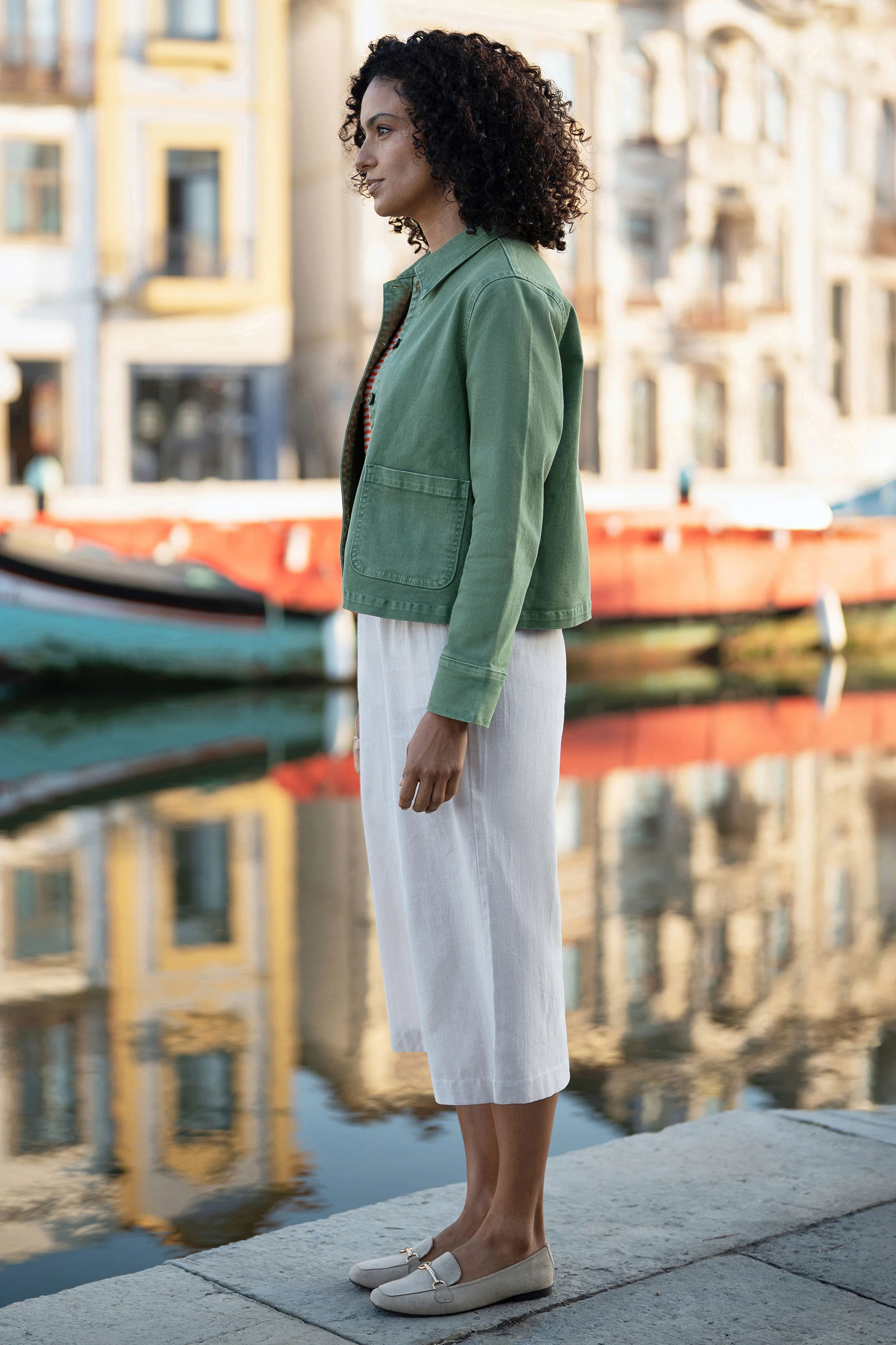 Yumi Green Canvas Jacket With Patch Pockets - Image 3