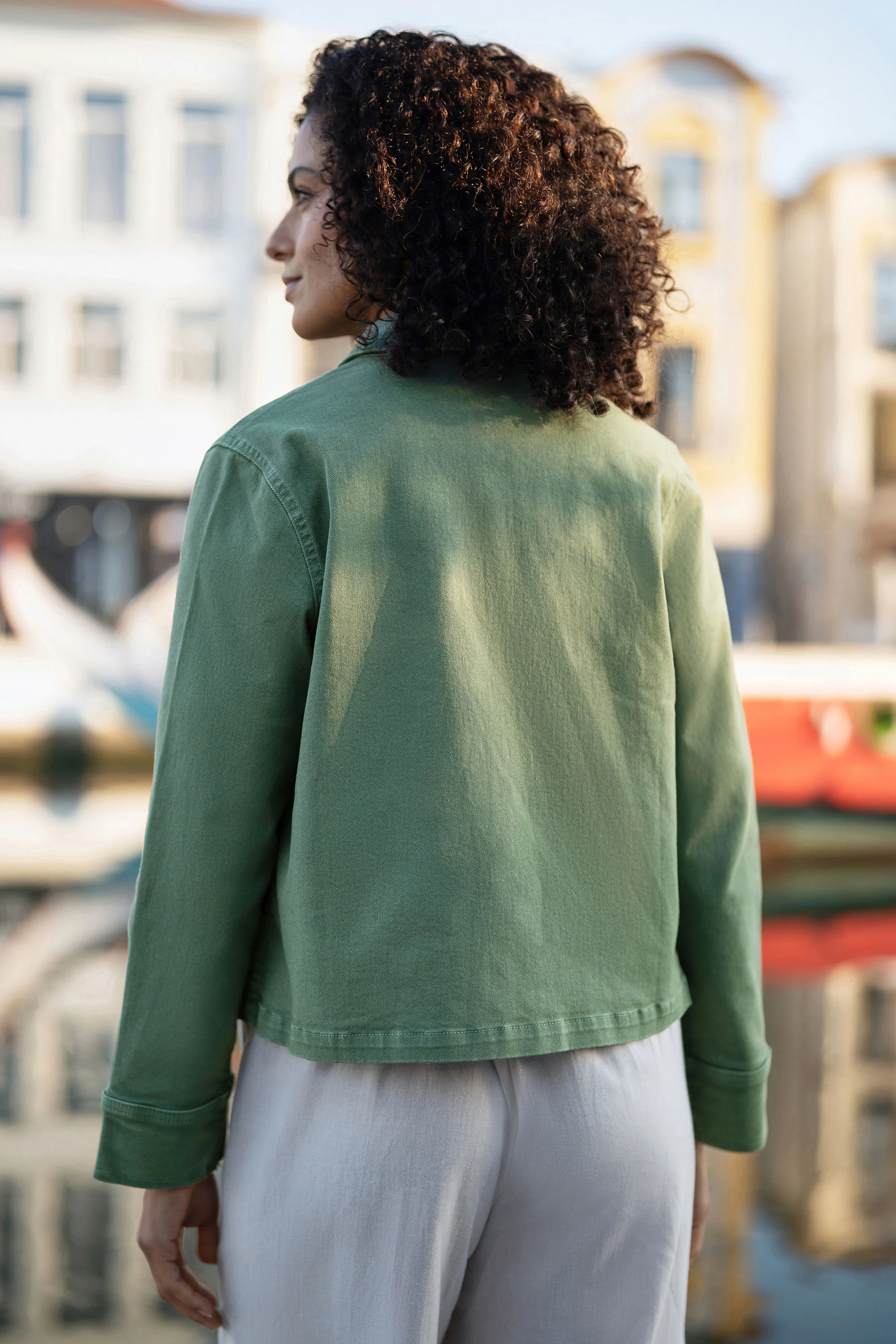 Yumi Green Canvas Jacket With Patch Pockets - Image 4