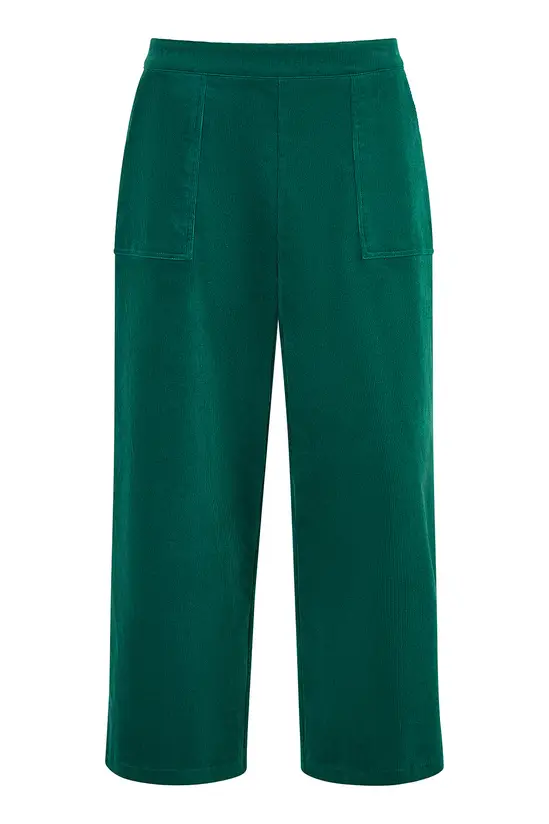 Yumi Green Cord Cropped Wide Leg Trousers With Pockets - Image 4