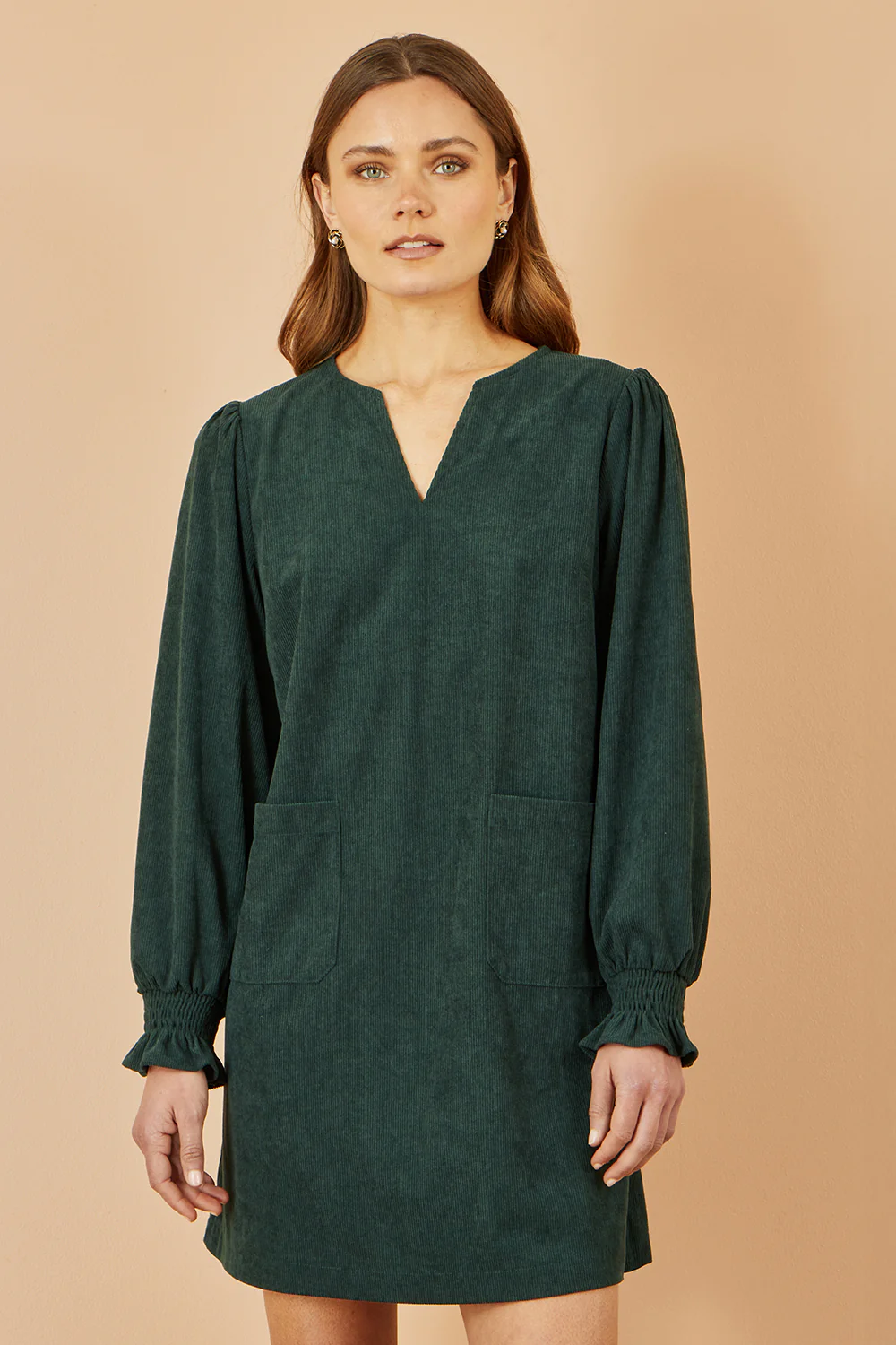 Yumi Green Cord Tunic With Ruched Sleeve - Image 5