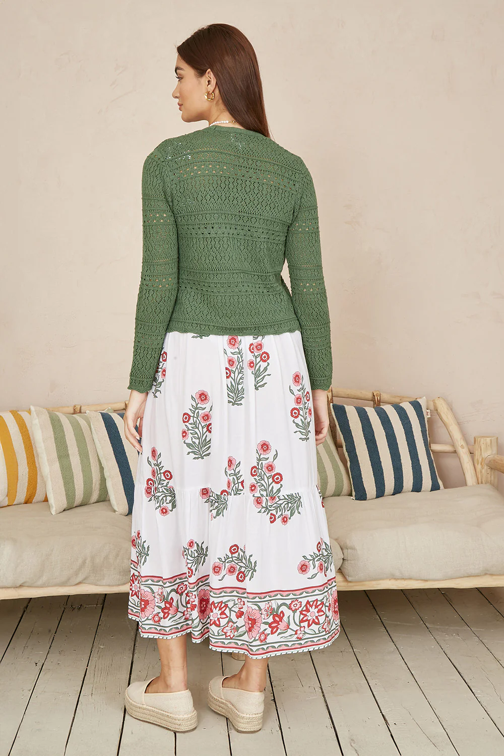Yumi Green Crochet Tie Front Cardigan - Image 3