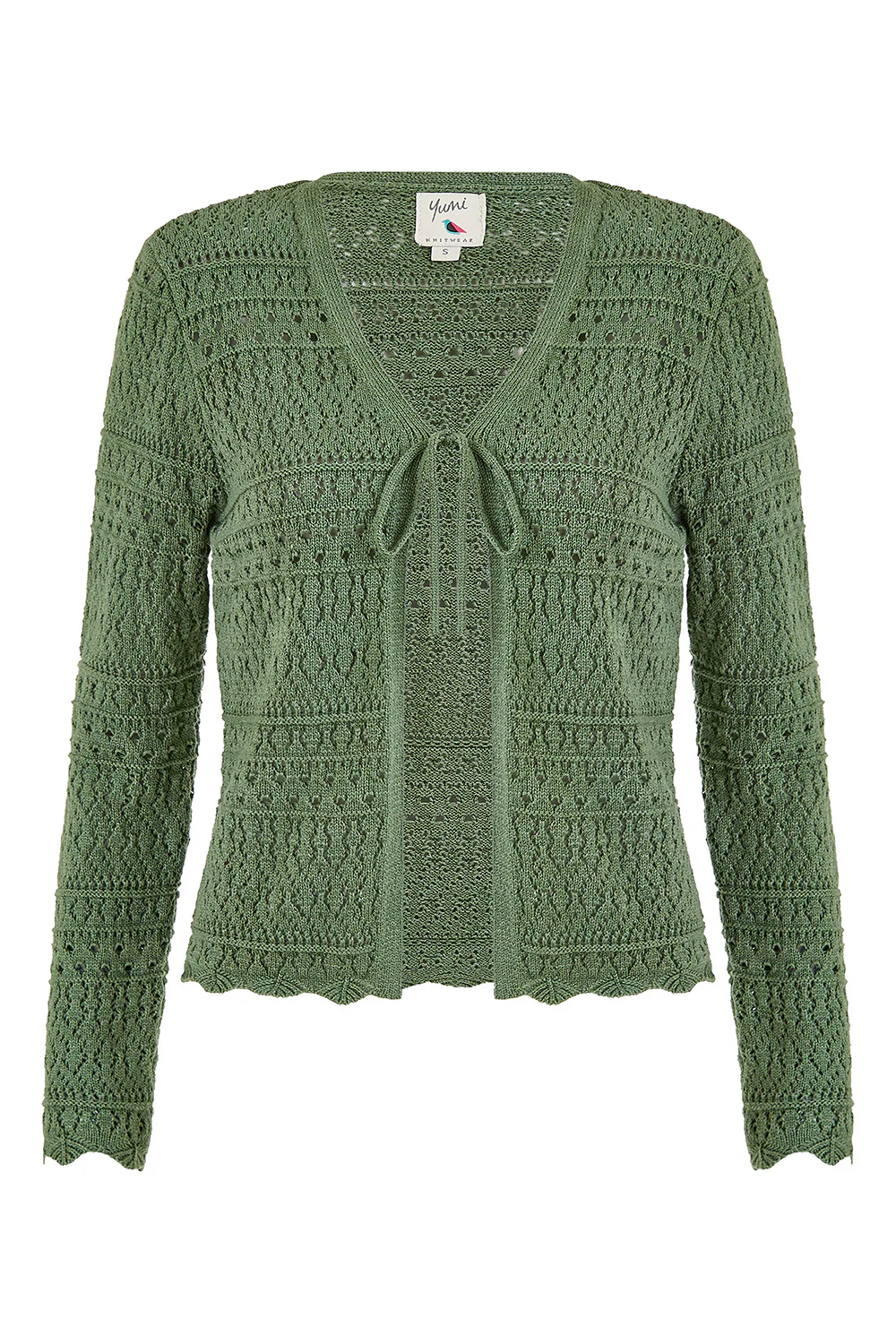 Yumi Green Crochet Tie Front Cardigan - Image 5